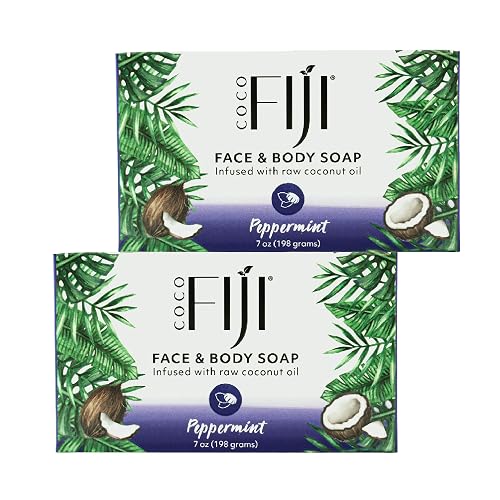 Coco Fiji Soap Bar for Face and Body Infused With Organic Coconut Oil, Peppermint, Essential Oil, Natural Soap for Moisturizing & Pore Purifying Skin Beauty & Personal Care Organic Fiji