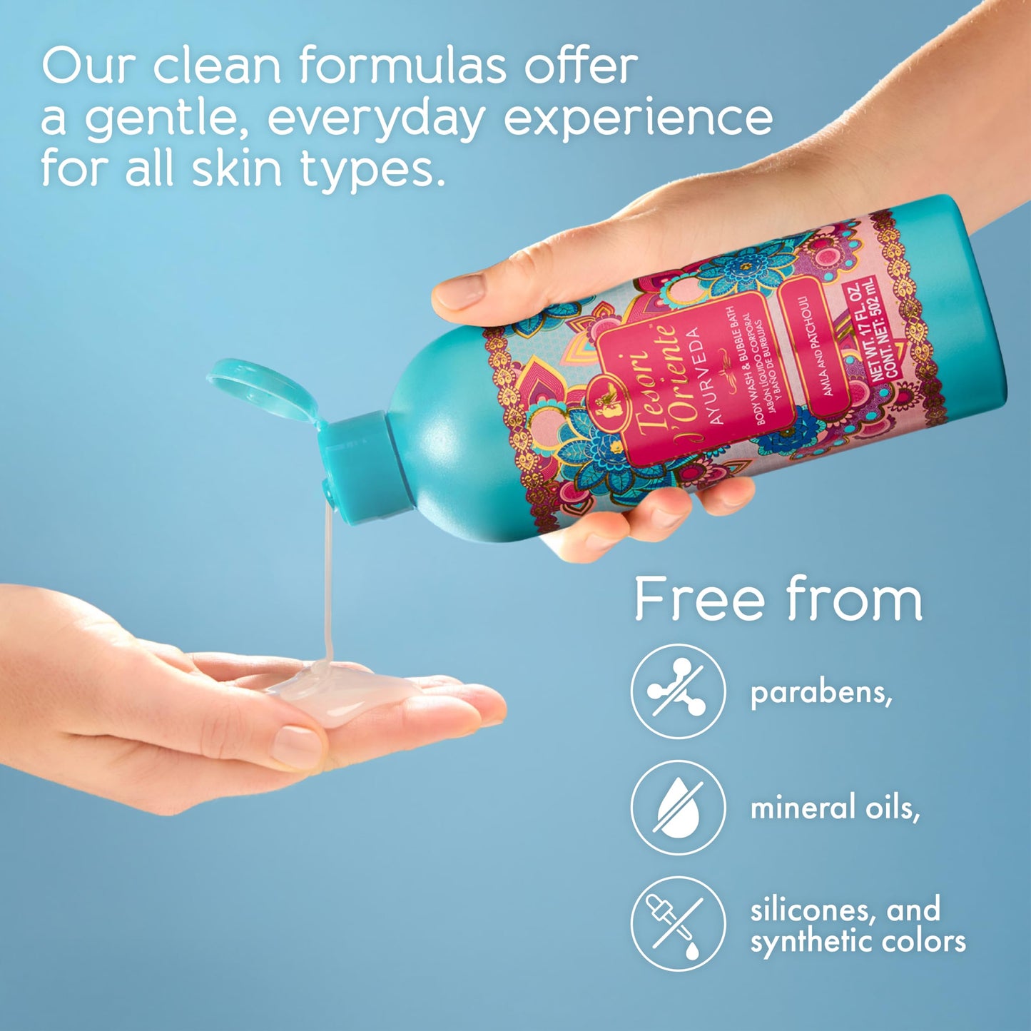 Tesori d’Oriente Ayurveda Body Wash & Bubble Bath, 17.5 fl oz, Gentle, Hydrating Shower Gel with Amla Oil & Vitamin-E, Warm Patchouli Citrus Scented Beauty & Personal Care Tesori d'Oriente