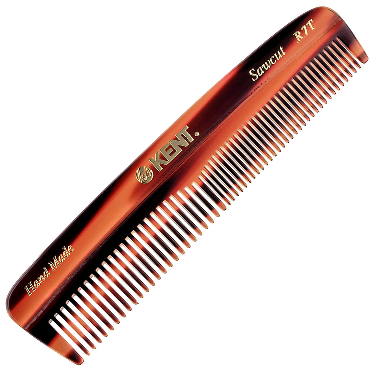 Kent R7T Fine and Wide Tooth Hair Comb, Handmade Pocket Comb for Men, Beard and Mustache Combs for Everyday Grooming and Styling, Sawcut Kent Combs,