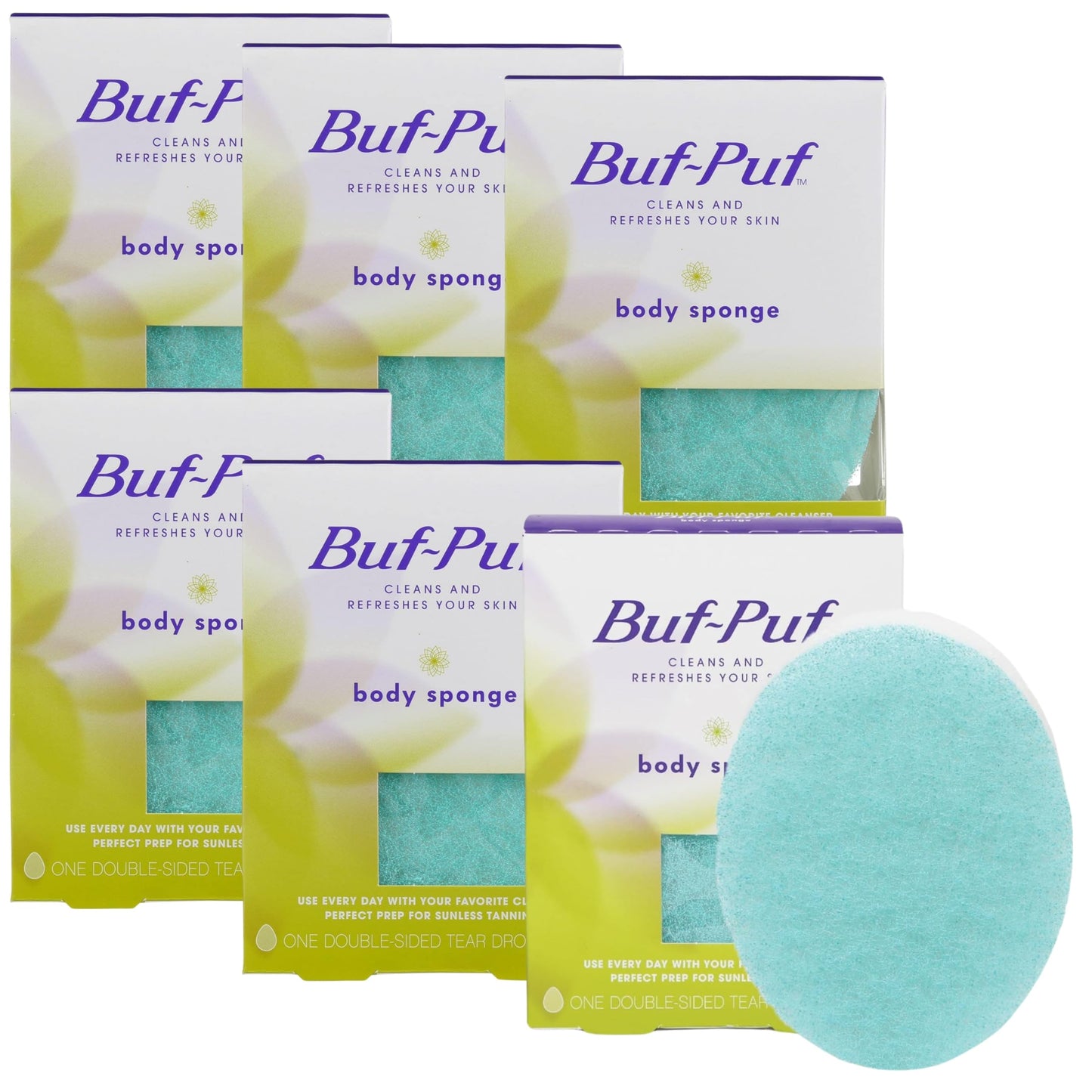 Buf-Puf Body Sponge, Bath Sponge, Dermatologist Developed, Cleanses Skin of Dirt, and Excess Oil, Reusable, Exfoliating, 6 Count Beauty & Personal Care Buf-Puf
