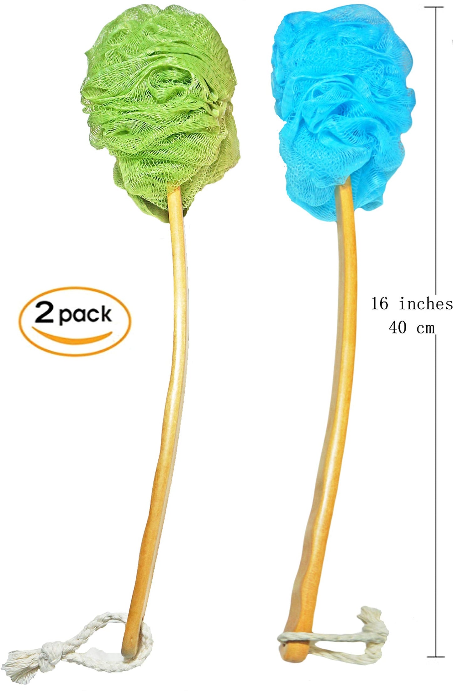 Shower Loofah Body & Back Scrubber - Exfoliating luffa loofa Bath Brush On a Stick - with Long Wooden Handle Back Brush for Men & Women - Easy Reach Beauty & Personal Care JINS-Hung