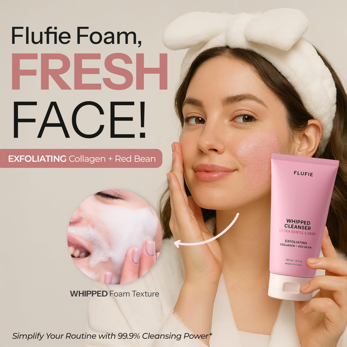 Flufie Whipped Facial Cleanser with Collagen & Red Bean - Gentle Exfoliating, Hydrating & Brightening for Smooth Skin - Dermatologist Tested Beauty & Personal Care Flufie