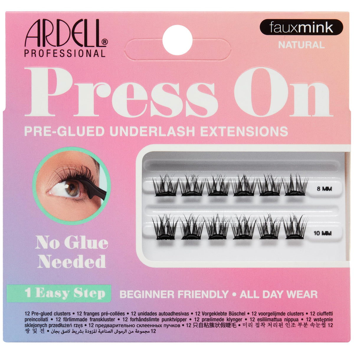 Ardell Press On Lashes Fauxmink Natural - Pre-Glued Underlash Extensions, Lash Clusters, No Glue Needed, 12 ct