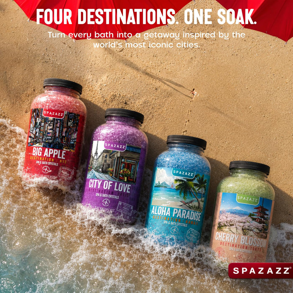 Hot Tub & Spa Aromatherapy Bath Salt Crystal Scents Spazazz Destinations Collection Bundle Aloha Paradise, Big Apple, City of Love, Cherry Blossom Beauty and Personal Care Spazazz