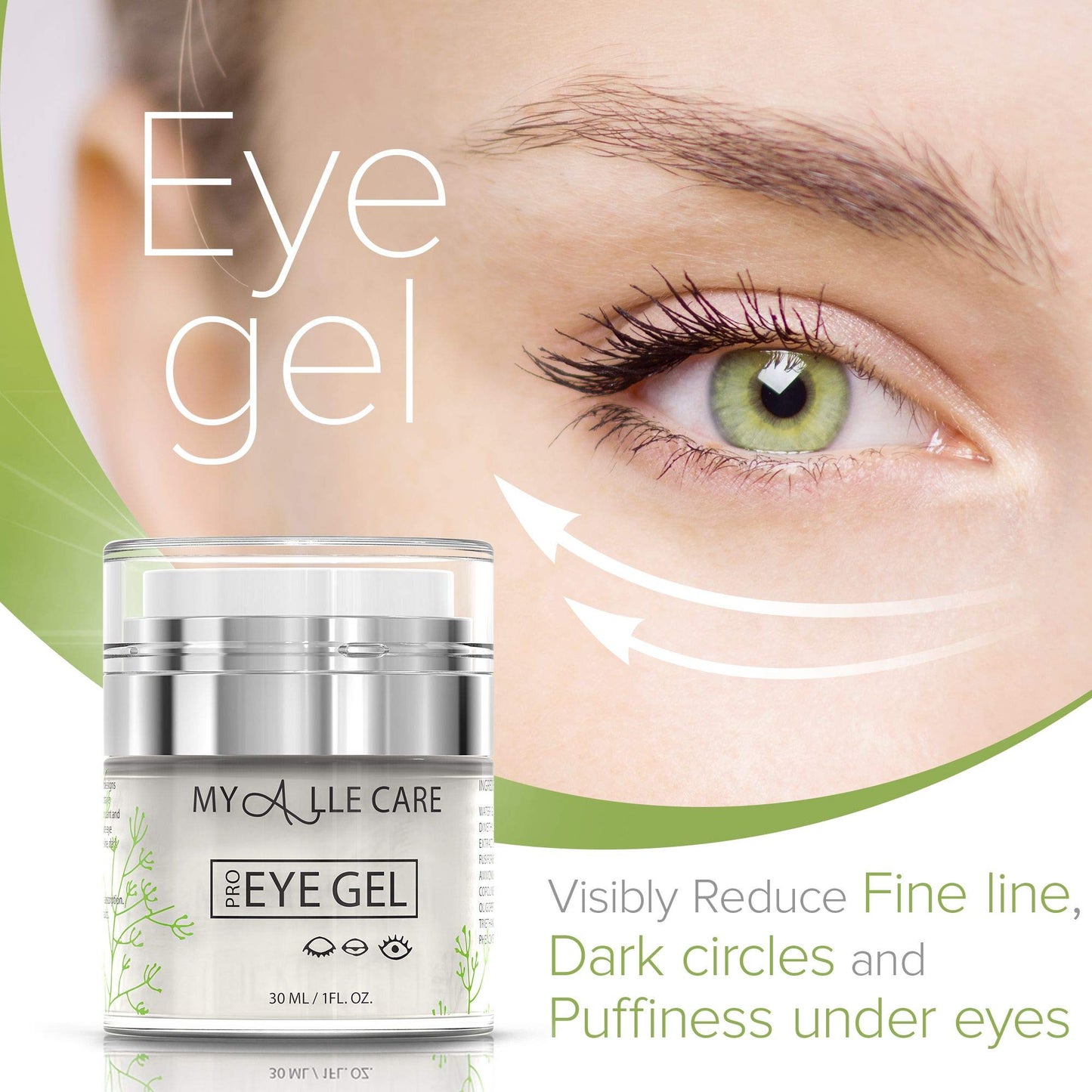 Eye Gel with Hyaluronic Acid, Reduce Dark Circles, Puffiness and Eye Bags. Anti Wrinkle Under Eye Treatment, Hydrating Gel with Collagen, Aloe Beauty & Personal Care My Alle Care