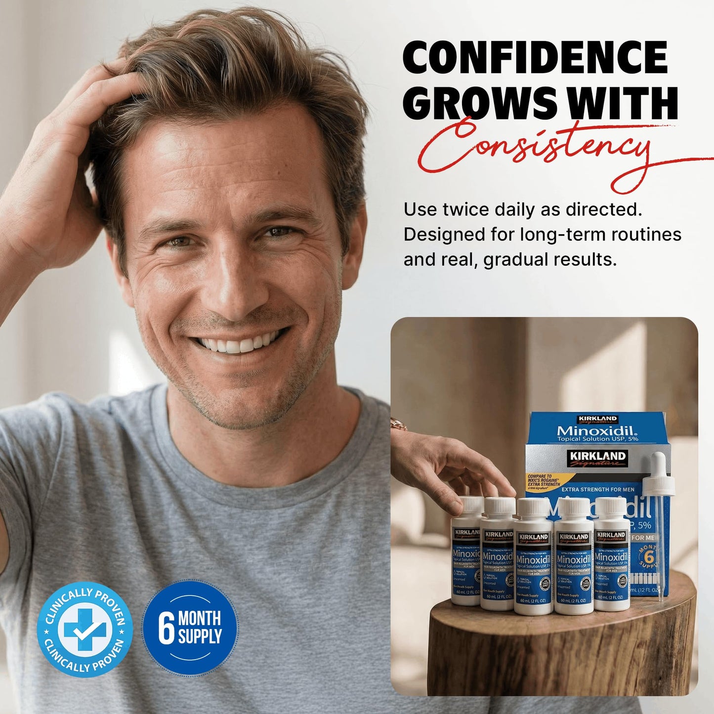 Minoxidil Liquid Extra Strength Hair Regrowth Treatment for Men, 5% Topical Solution, 6 Months Supply - Dropper Applicator and Bonus Free Beauty and Personal Care KIRKLAND