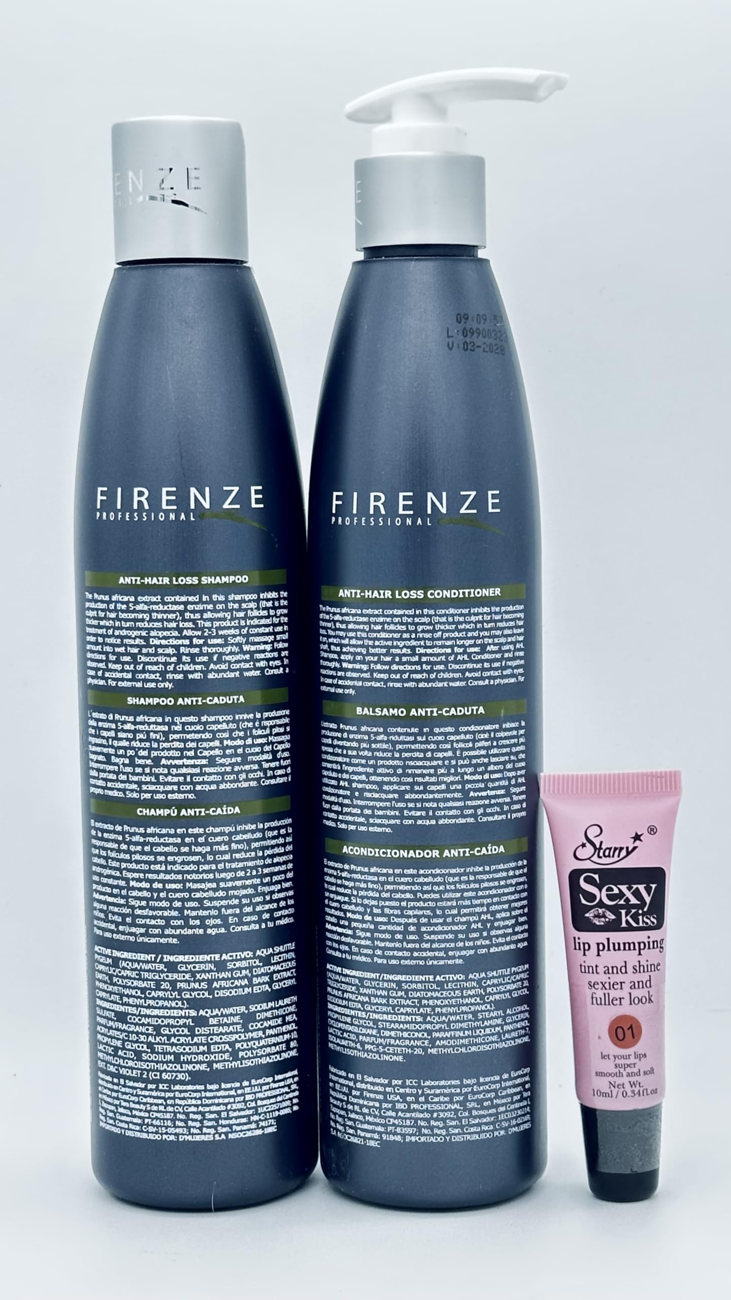 Firenze Professional AHL Anti-Hair Loss Shampoo & Conditioner 10.1 fl oz with Prunus Africana Extract & Panthenol - Free Starry Lip Plumping Gloss Beauty & Personal Care Firenze Professional