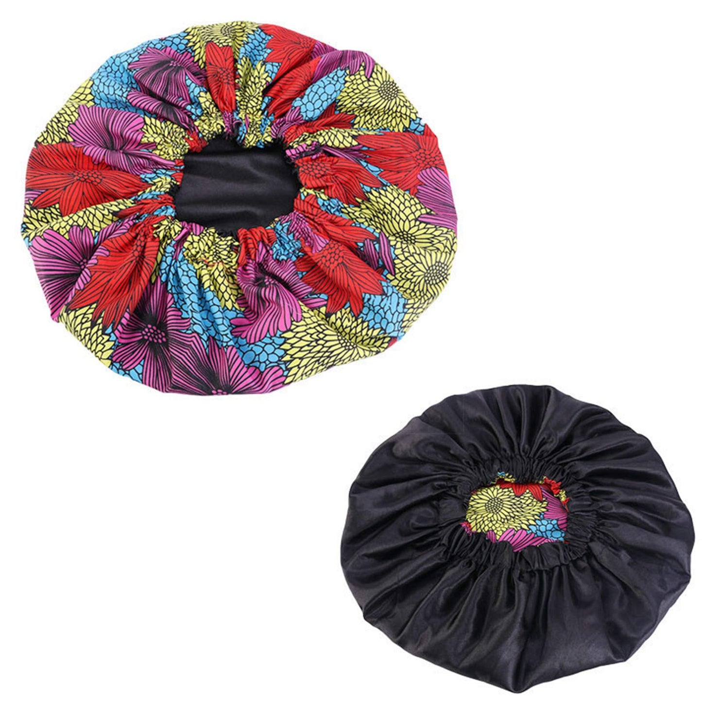 Qianmome Women Double-Layer Extra Large Print Satin Bonnet Sleep Cap African Pattern Fabric Ankara Bonnets Beauty and Personal Care Qianmome