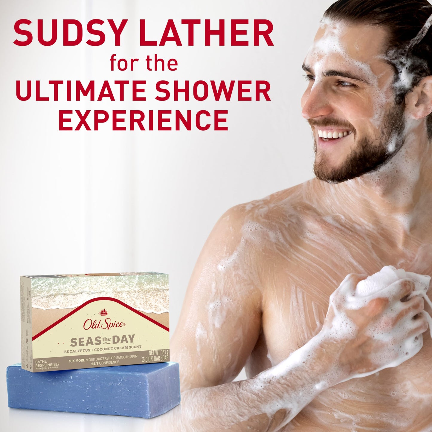 Old Spice Men's Bar Soap, Seas The Day Eucalyptus and Coconut Cream Scent, 10x More Moisturizers for Smooth Skin with Mild Exfoliators & Plant Based Beauty & Personal Care Old Spice