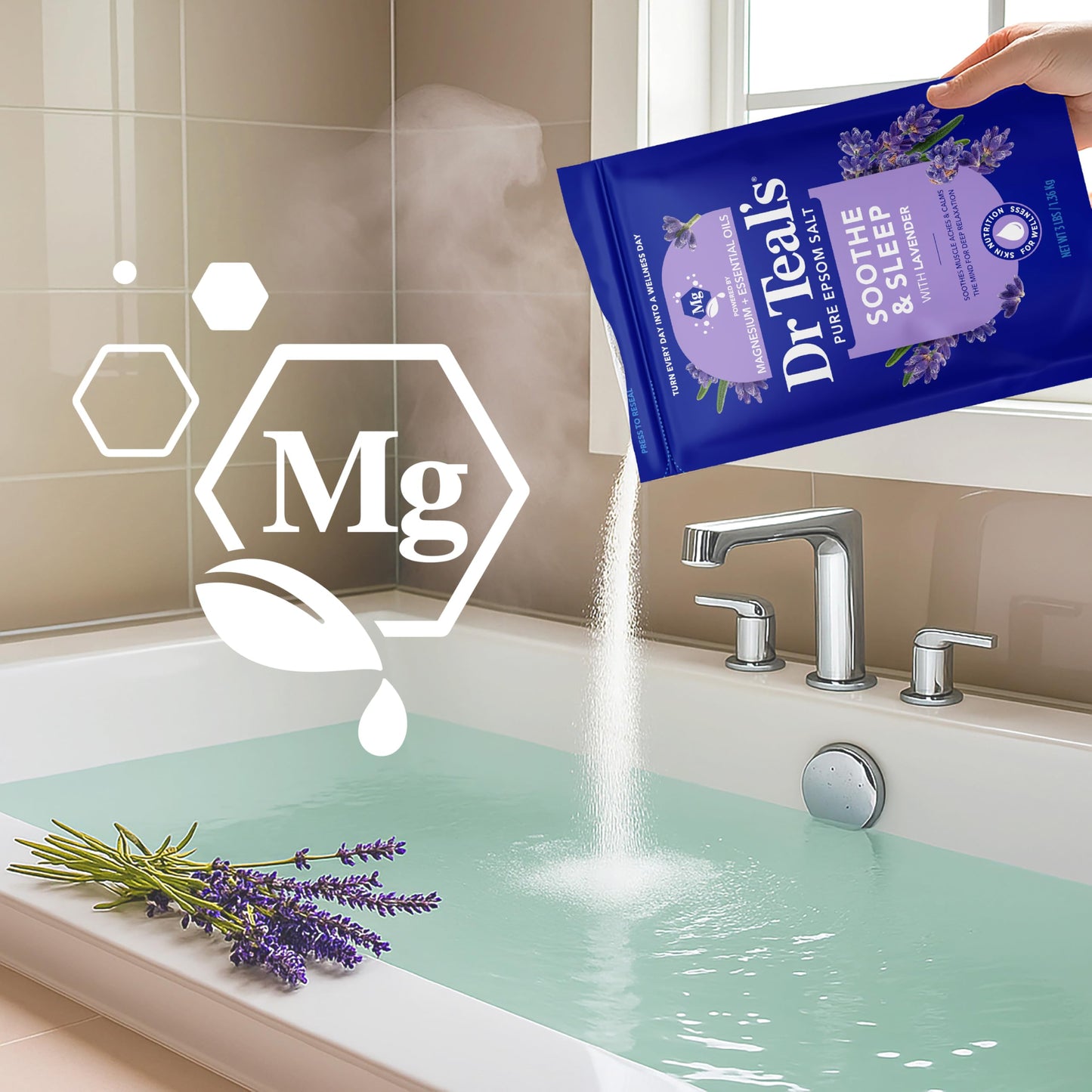 Dr Teal's Pure Epsom Magnesium Salt Soak, Soothe & Sleep with Lavender, 3 lb (Pack of 4) Beauty and Personal Care Dr Teal's