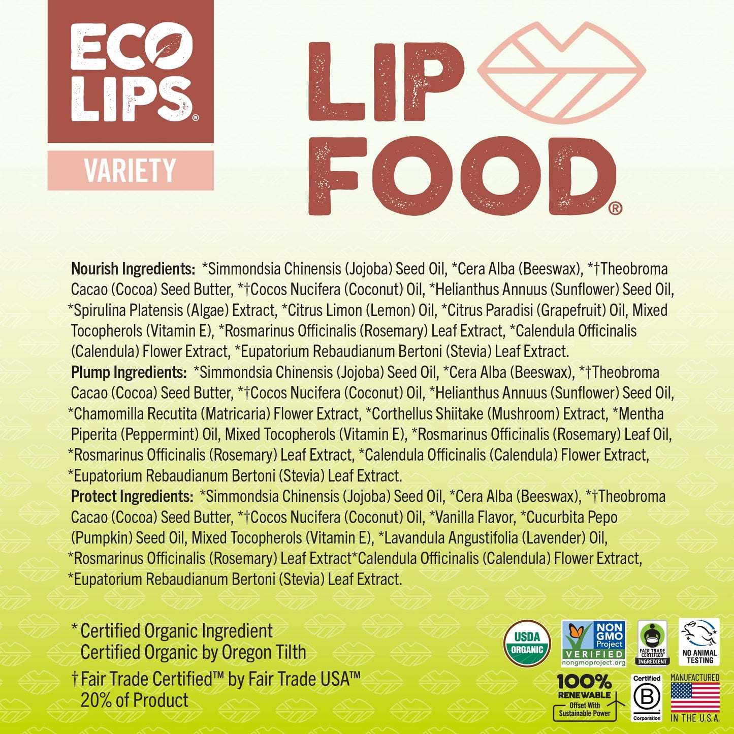Eco Lips Lip Food - Nutrient Dense & Organic Lip Balm (Nourish, Plump and Protect) | Golden Jojoba, Cocoa Butter & Coconut Oil | Organic, Cruelty-Free Beauty & Personal Care Eco Lips