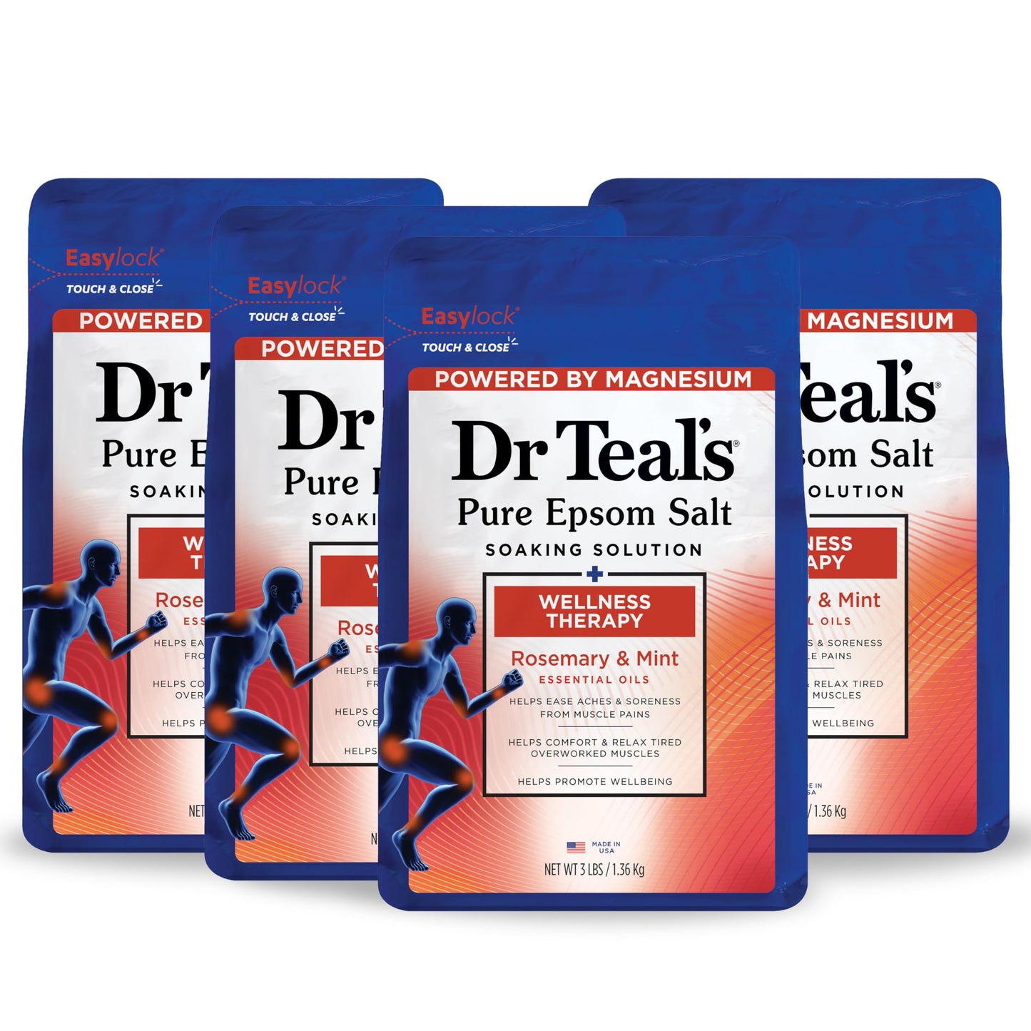 Dr Teal's Pure Epsom Salt Soak, Wellness Therapy with Rosemary & Mint, 3 lbs (Pack of 4) Beauty and Personal Care Dr Teal's