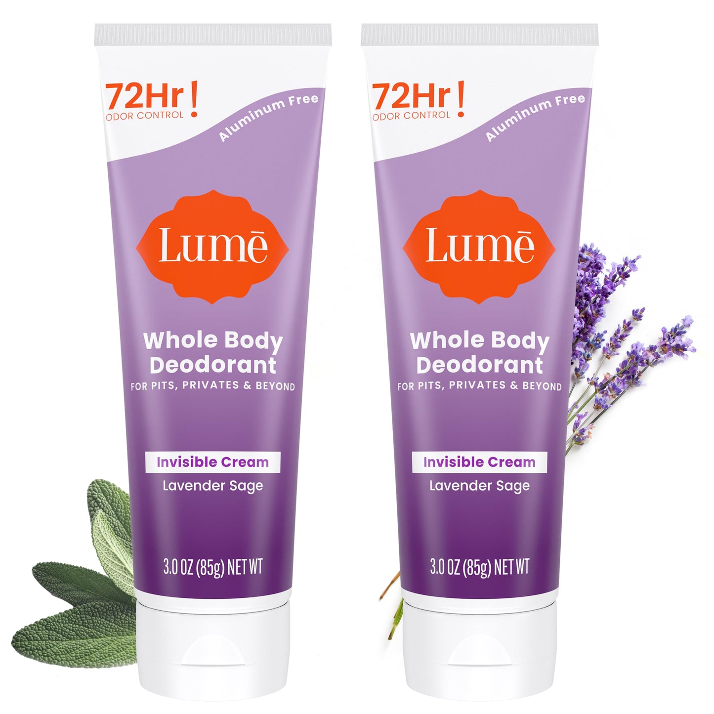 Lume Whole Body Deodorant - Invisible Cream Tube - 72 Hour Odor Control - Aluminum Free, Baking Soda Free, Skin Safe - 3.0 ounce (Pack of 2) (Lavender Beauty and Personal Care Lume