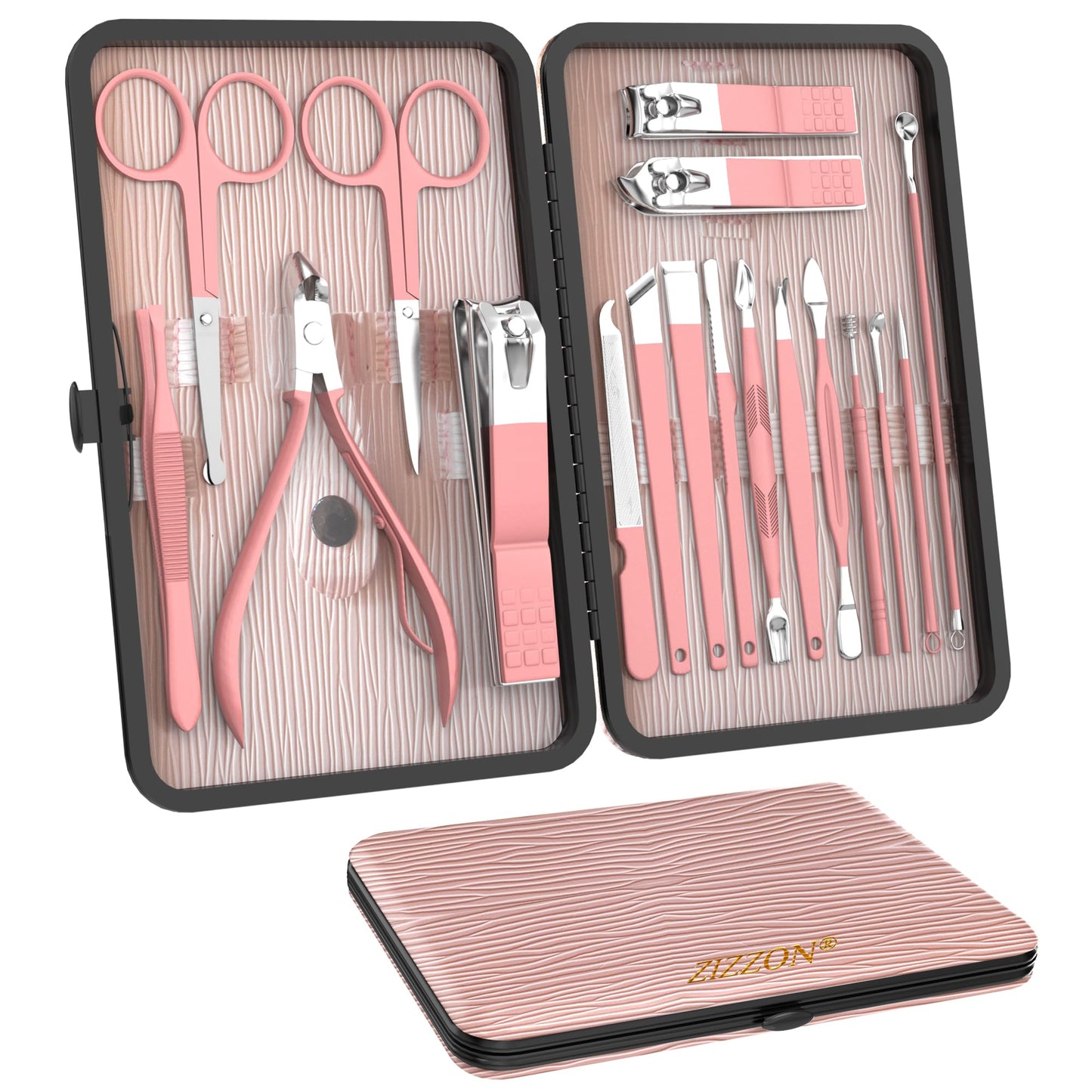 ZIZZON Manicure Set 18 in 1 Professional Pedicure Set Nail scissors Grooming Kit with Leather Travel Case Pink Beauty & Personal Care ZIZZON