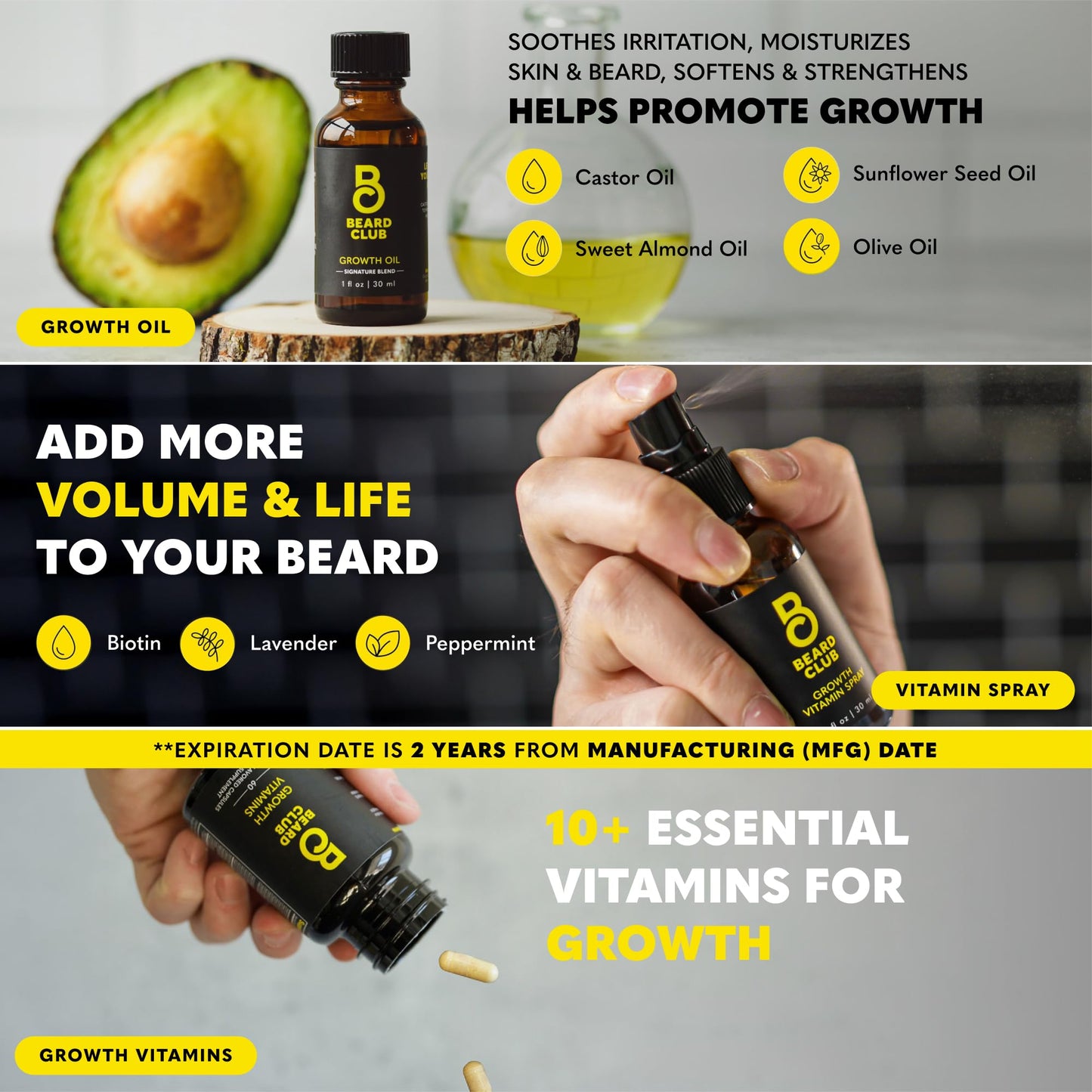 The Beard Club Ultimate Beard Growth Kit - Derma Roller, Growth Oil, Vitamins, Vitamin Spray, Biotin Balm, Conditioner, Cream, Balms, Shampoo, Razor Beauty and Personal Care The Beard Club
