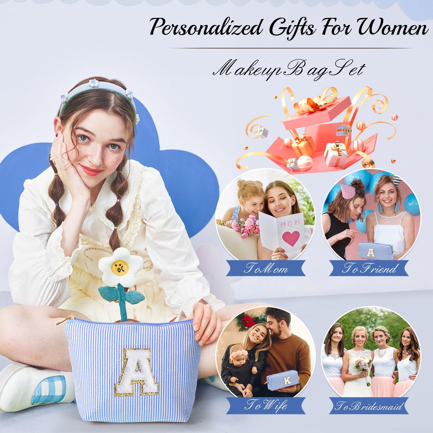 YOOLIFE 2 Pieces Makeup Bags for Women, Unique Gifts Makeup Bag Travel Toiletry Bag Makeup Pouch with Makeup Pouch Cosmetic Bag Beauty Bag Cute Makeup Beauty and Personal Care YOOLIFE