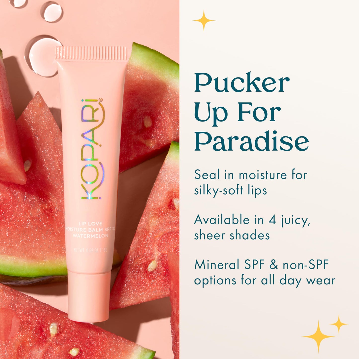 Kopari Lip Love Moisture Balm in Watermelon SPF 30, Tinted Mineral Lip Sunscreen with Ceramides & Squalane, Clean Vegan Hydrating Balm, 0.35 oz Beauty and Personal Care Kopari