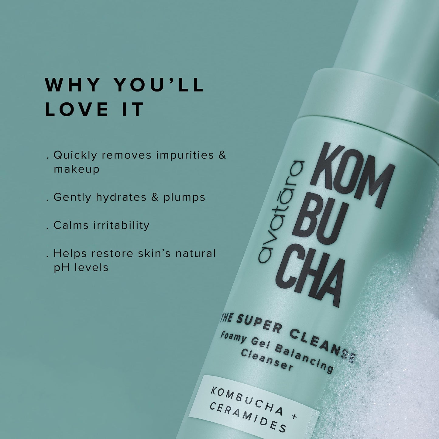 Avatara - Kombucha The Super Cleanse Face Wash, Natural Skin-Balancing Facial Cleanser, Face Cleanser with Hyaluronic Acid and Chicory Root, Skincare Beauty & Personal Care Avatara
