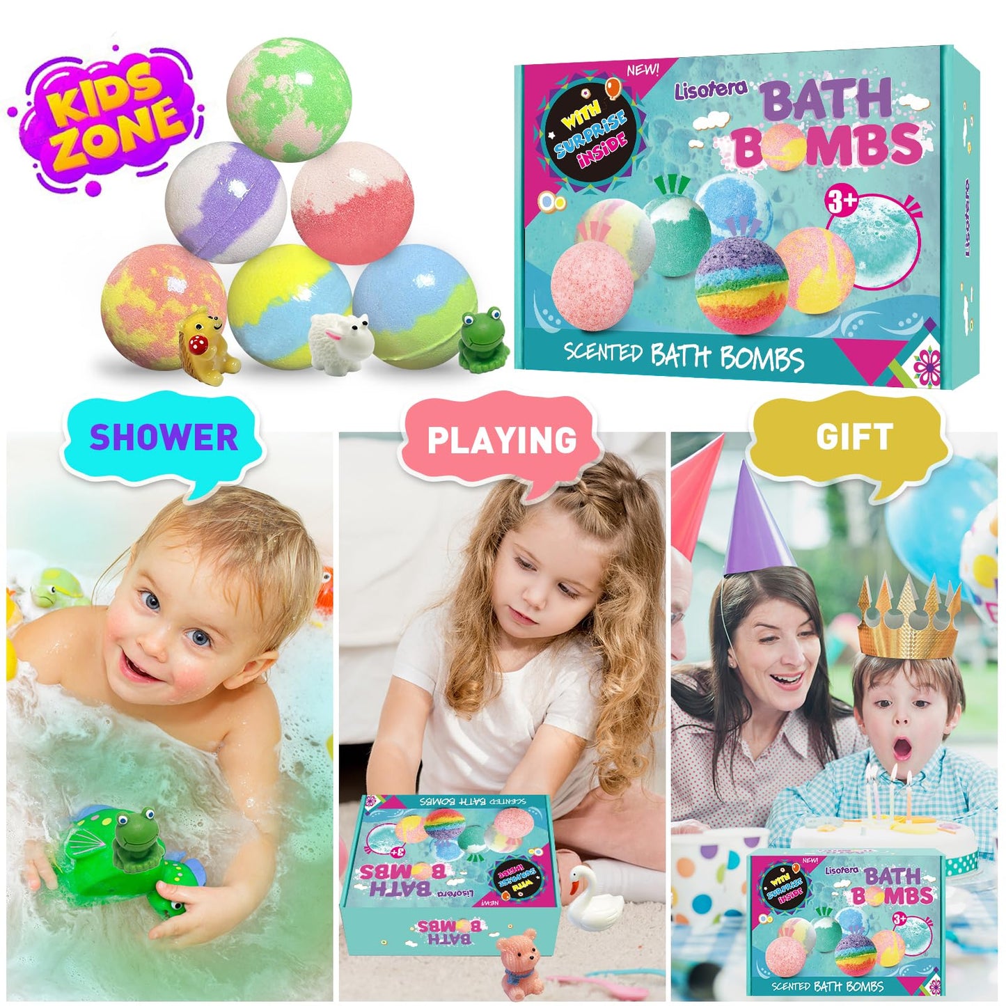 Bath Bombs for Kids with Surprise Inside, 12pcs Bath Bombs with Toys, Organic Colorful Bubble Bath Fizzy Ball, Birthday Gifts Set for Kids, Christmas Beauty and Personal Care Lisotera