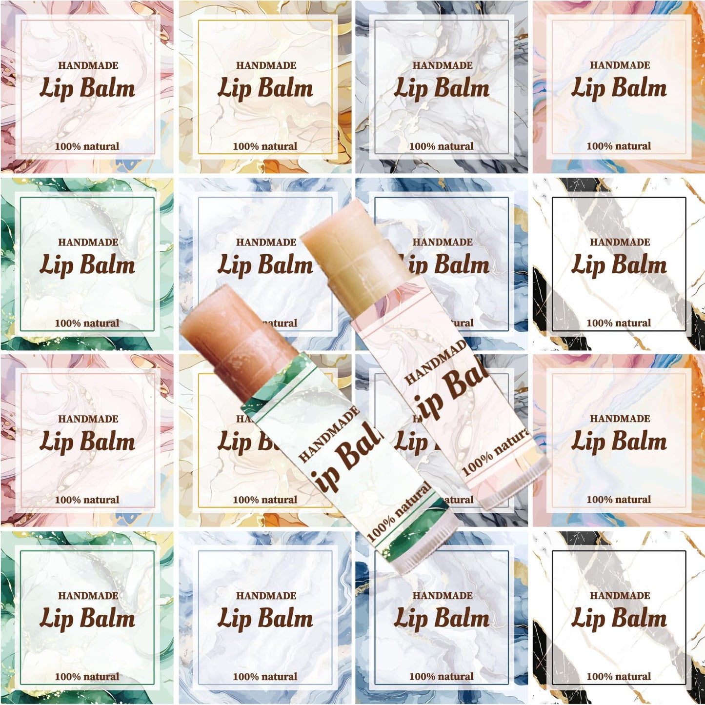 CRASPIRE 8 Styles Lip Balm Stickers, 80 Pcs, Marble Square Pattern, Waterproof, Self-Adhesive, DIY Labels for Lip Balm Tubes & Containers Beauty and Personal Care CRASPIRE