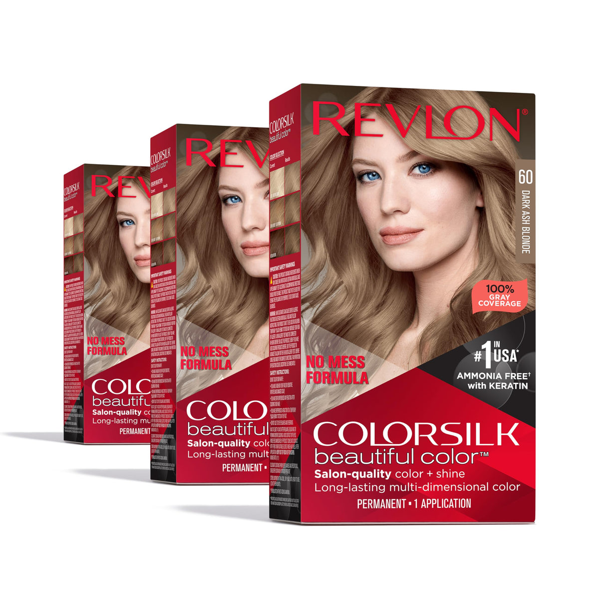 Revlon Colorsilk Beautiful Color Permanent Hair Color, (OLD VERSION) 60 Dark Ash Blonde (Pack of 3) Beauty & Personal Care REVLON