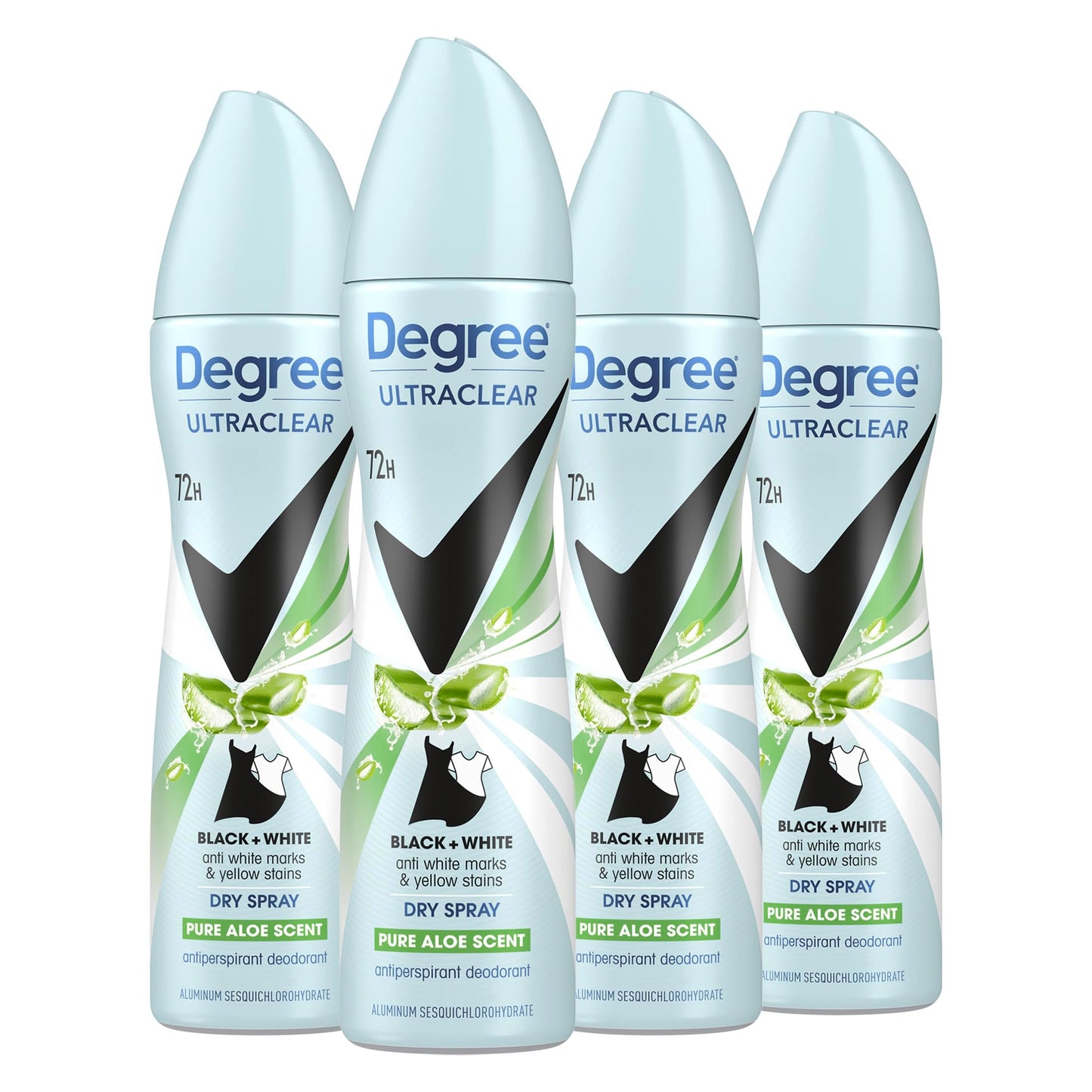 Degree UltraClear Antiperspirant Deodorant Dry Spray 4 pack for 72h Nonstop Sweat Protection For Women Pure Aloe Scent Anti White Marks And Yellow Beauty and Personal Care Degree