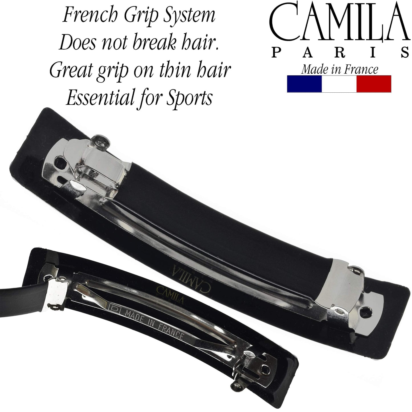 Camila Paris AD820 French Hair Barrette Clip for Girls, Black, Rubberized Metal Clasp, Strong Hold Grip Hair Clips for Women, No Slip and Durable Beauty & Personal Care Camila