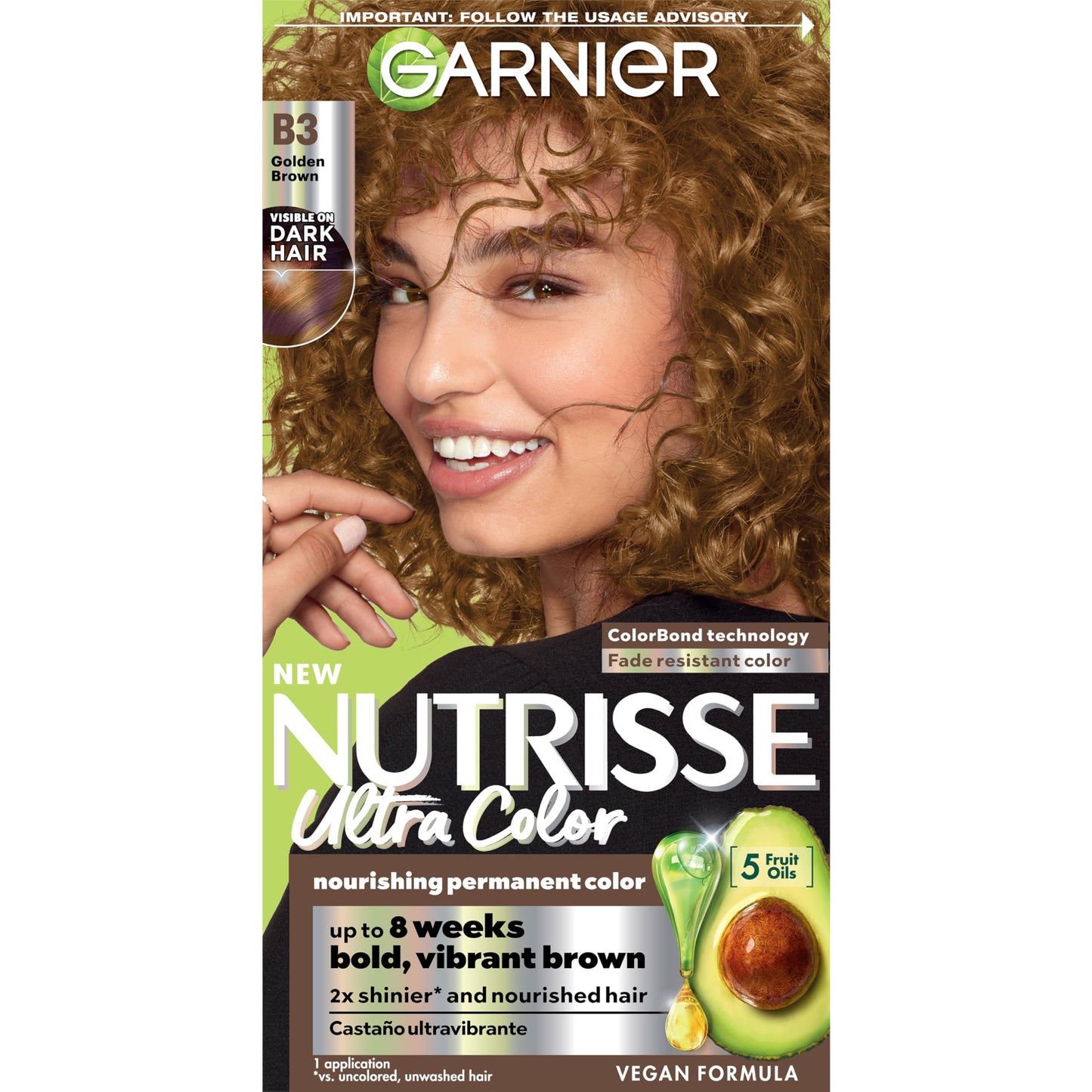 Garnier Hair Color Nutrisse Ultra Color Nourishing Creme, B3 Golden Brown (Spiced Rum) Permanent Hair Dye, 1 Count (Packaging May Vary) Beauty & Personal Care Garnier