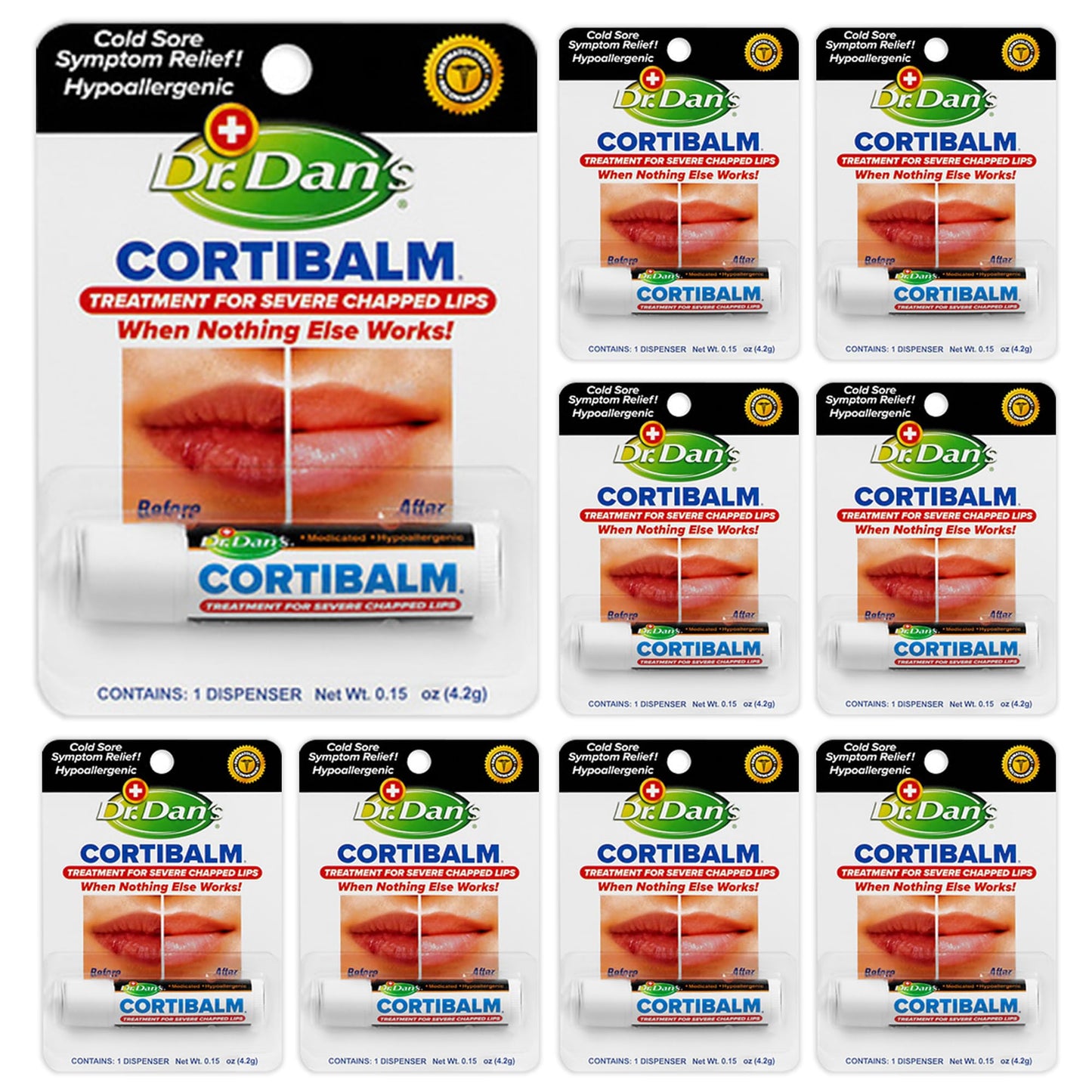 Dr. Dan's Cortibalm - 9 pack- for Dry Cracked Lips Healing Lip Balm for Severely Chapped Lips - Designed for Men, Women and Children Beauty and Personal Care Dr. Dan's
