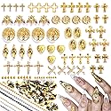 3D Cross Nail Charms,Gold Flat Back Nail Pearls Beads for Crafting,Cute Nail Charms Y2k Rhinestones Jewelry for Nail Art Flower Virgin Mary Religious Beauty & Personal Care LCiclly