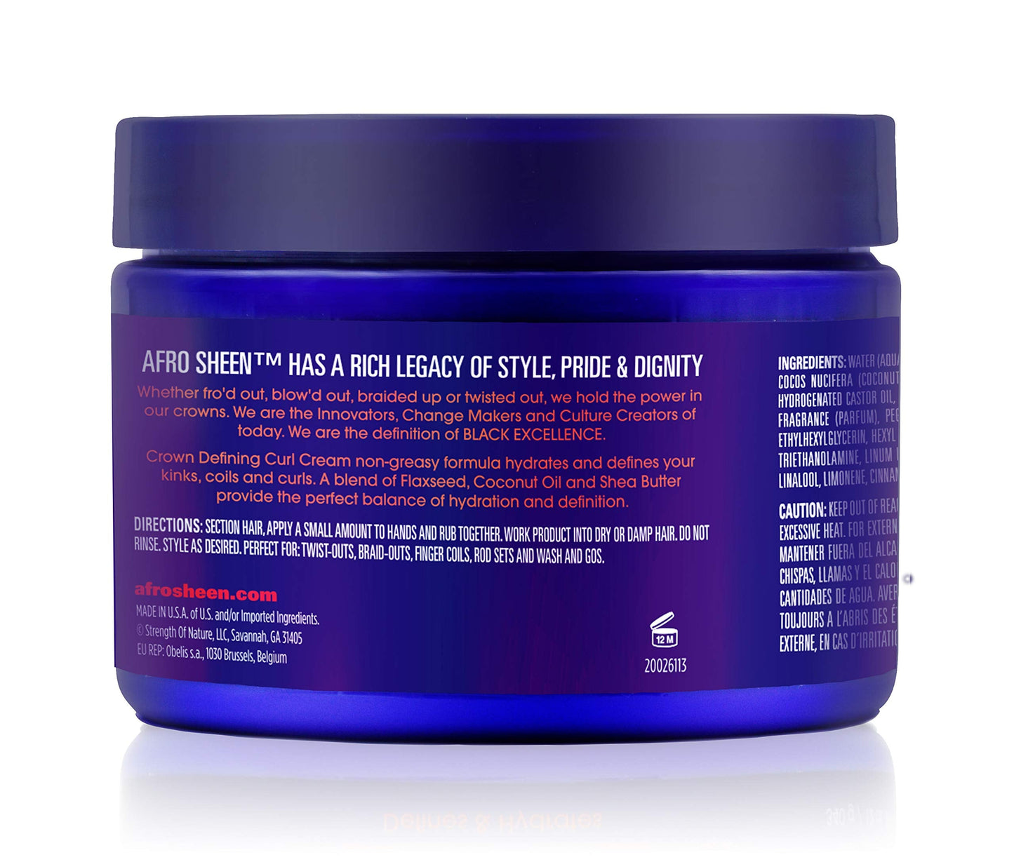 Afro Sheen Crown Defining Curl Cream. Contains Shea Butter and Coconut oil to define and hydrate. 12 Oz. Beauty & Personal Care Afro Sheen