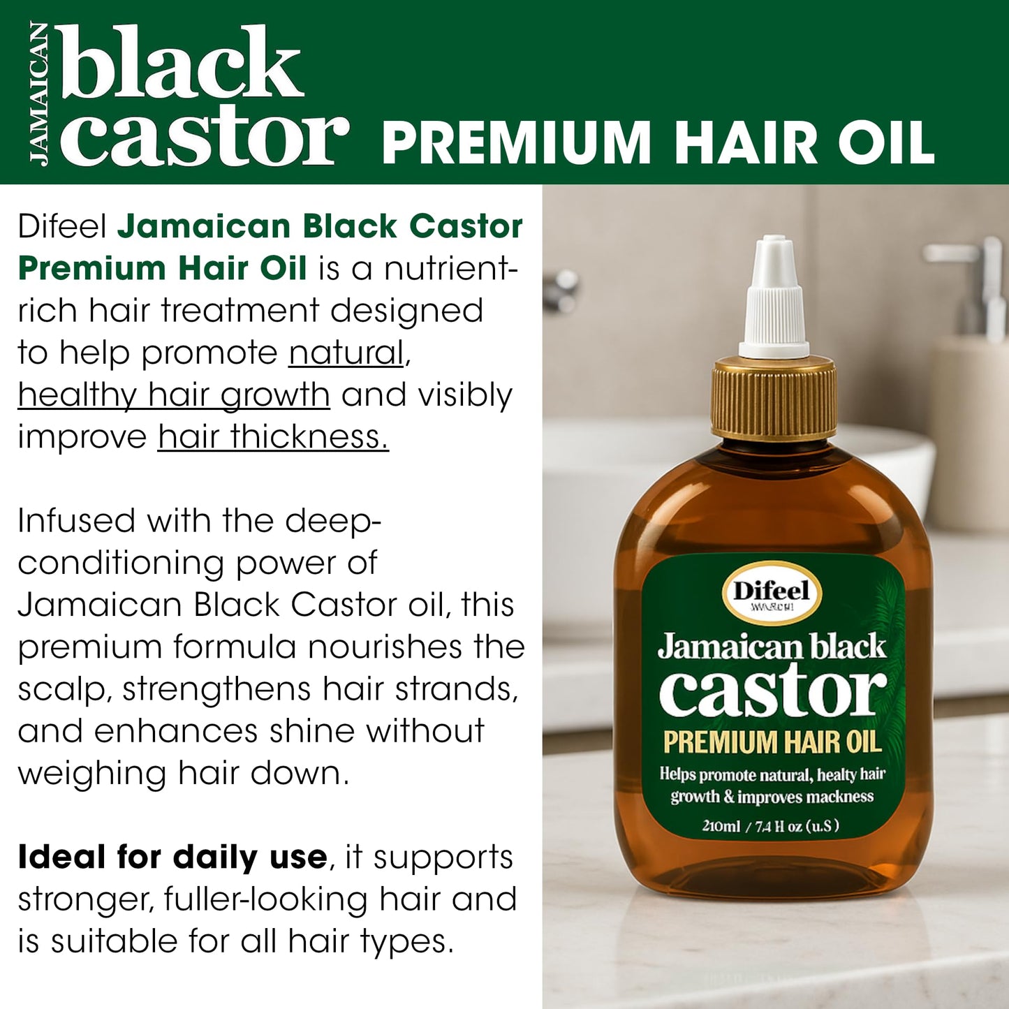 Difeel Jamaican Black Castor Premium Hair Oil 7.1 oz. - Thickening Jamaican Black Castor Oil for Hair Growth Beauty & Personal Care Difeel