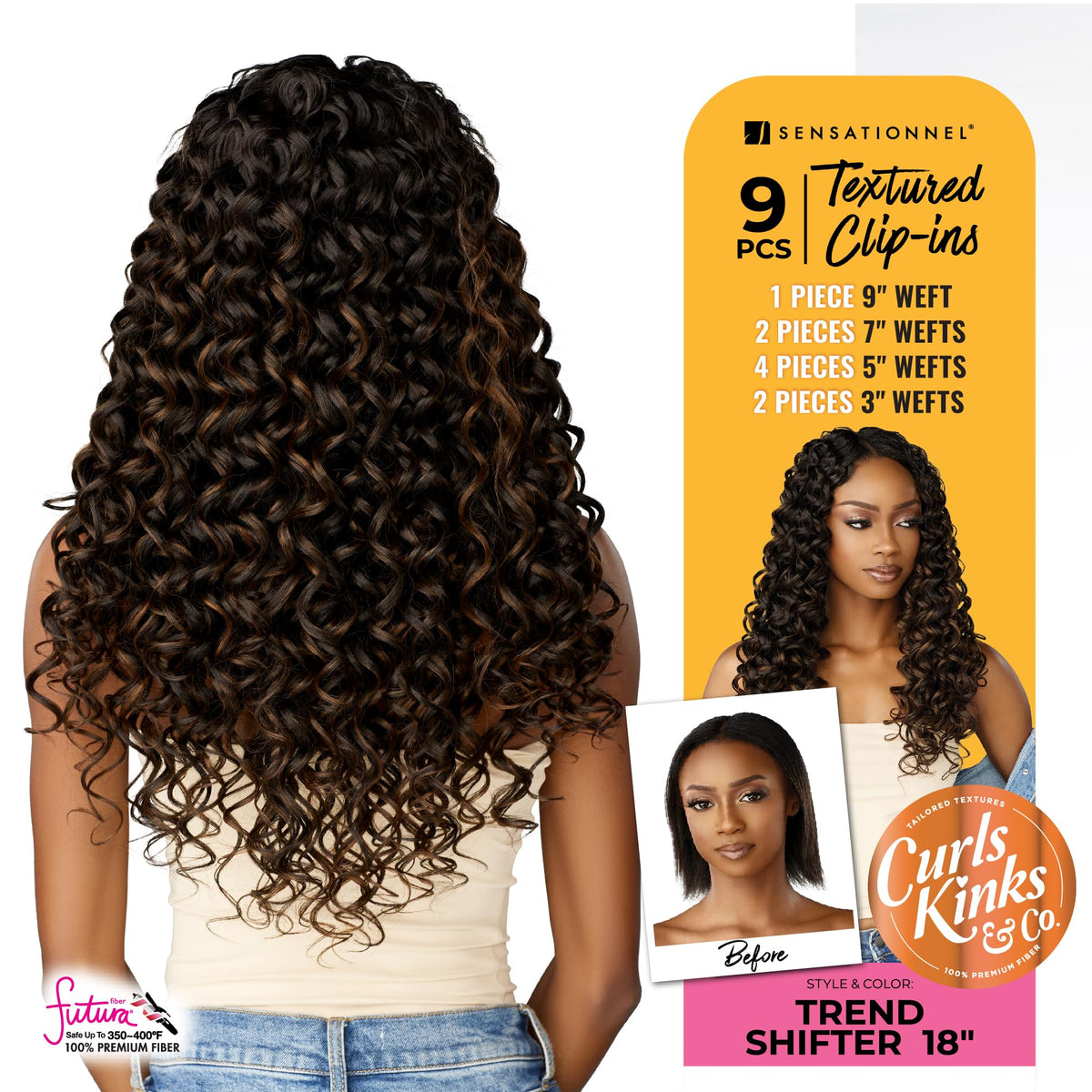 Sensationnel Curls Kinksandco Clip in-Trend Shifter 18 Inch,1B OFFBLACK
