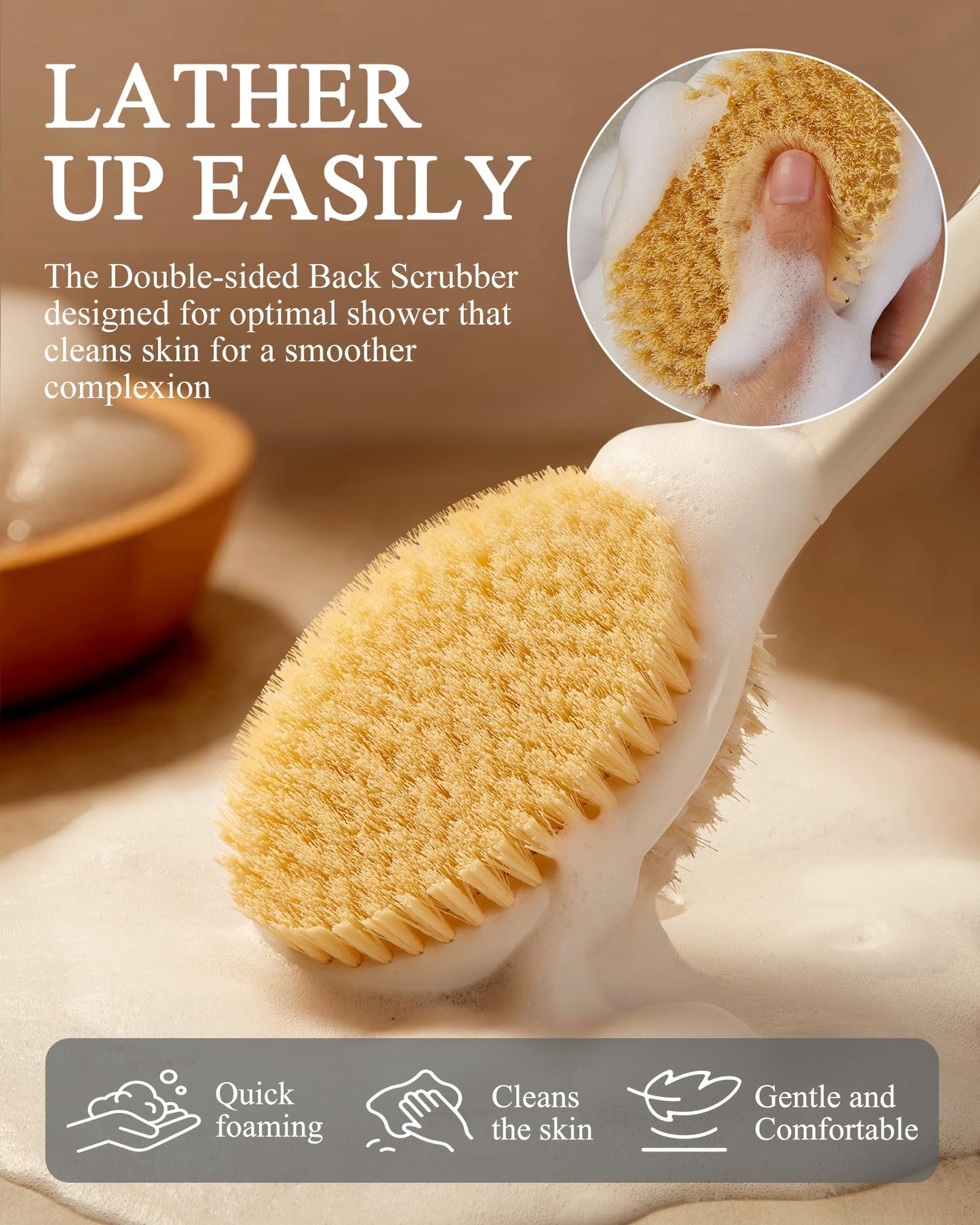 Shower Brush for Massage Dry Brushing: Back Scrubber for Shower with 18.1 in Anti Slip Long Handle - Bath Body Brush for Lymphatic Drainage Beauty and Personal Care Rafow