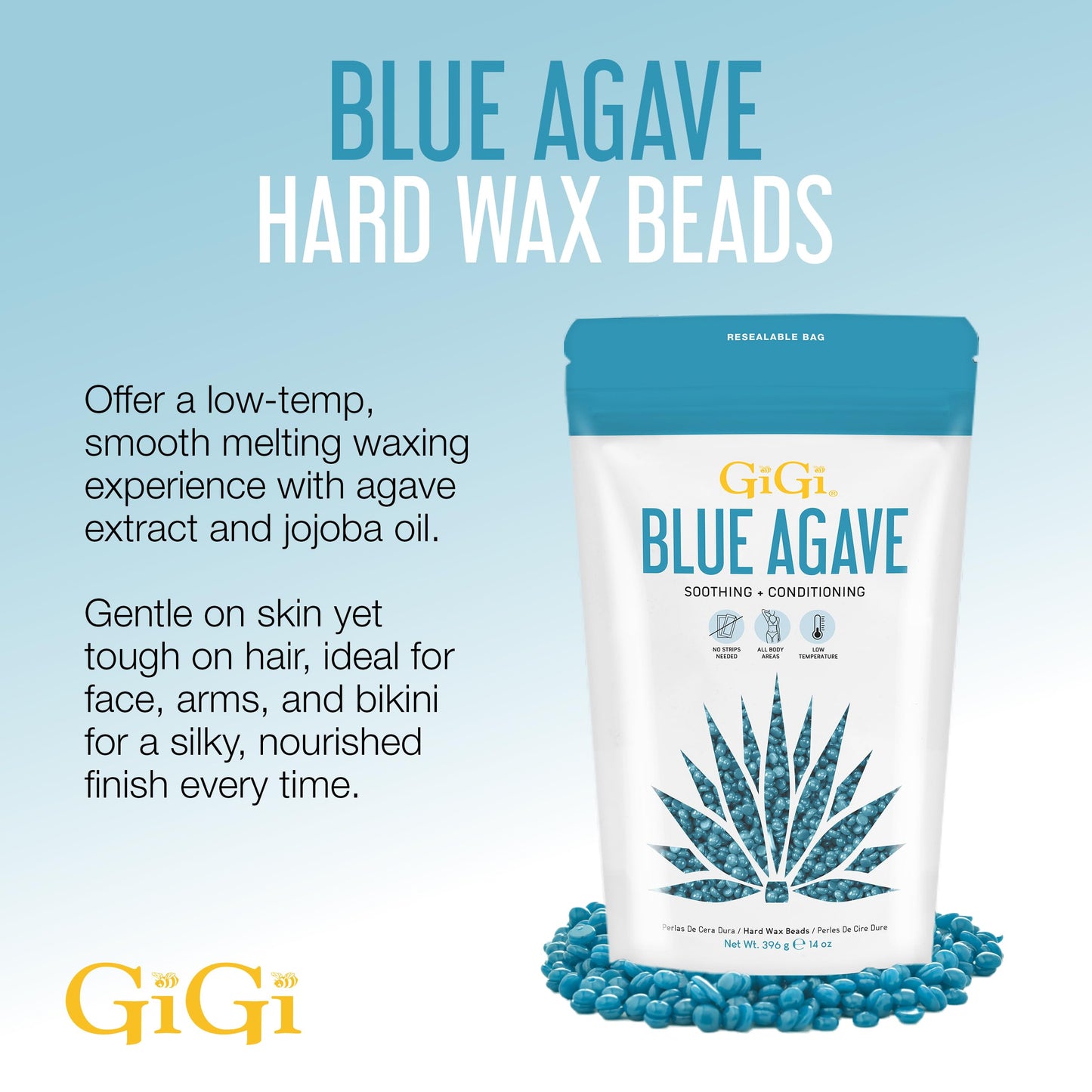 GiGi Blue Agave Hard Wax Beads for Hair Removal - Soothing & Conditioning, No Strip Waxing for Sensitive Skin, Brazilian, Bikini & Full Body, 14 oz Beauty and Personal Care GIGI