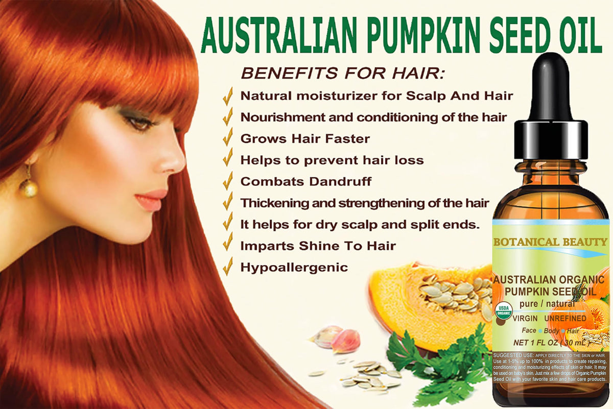Botanical Beauty Australian ORGANIC PUMPKIN SEED OIL 100% Pure Natural Virgin Unrefined Cold Pressed Carrier Oil. 1 Fl.oz.- 30 ml. for Face, Skin Beauty & Personal Care Botanical Beauty
