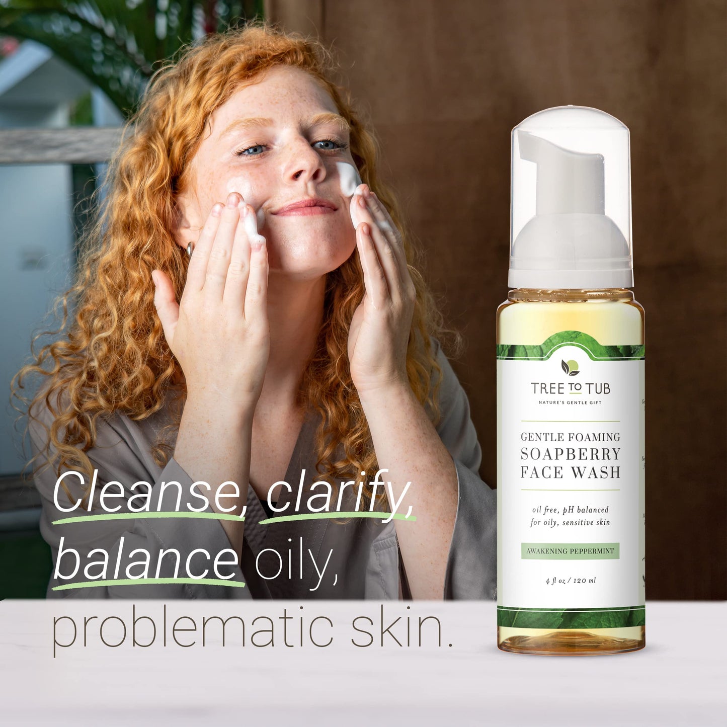 Tree to Tub Sensitive Skin Face Wash for Oily or Combination Skin - Gentle Tea Tree Face Cleanser for Women & Men, Oil Free Daily Foaming Facial Beauty & Personal Care Tree to Tub