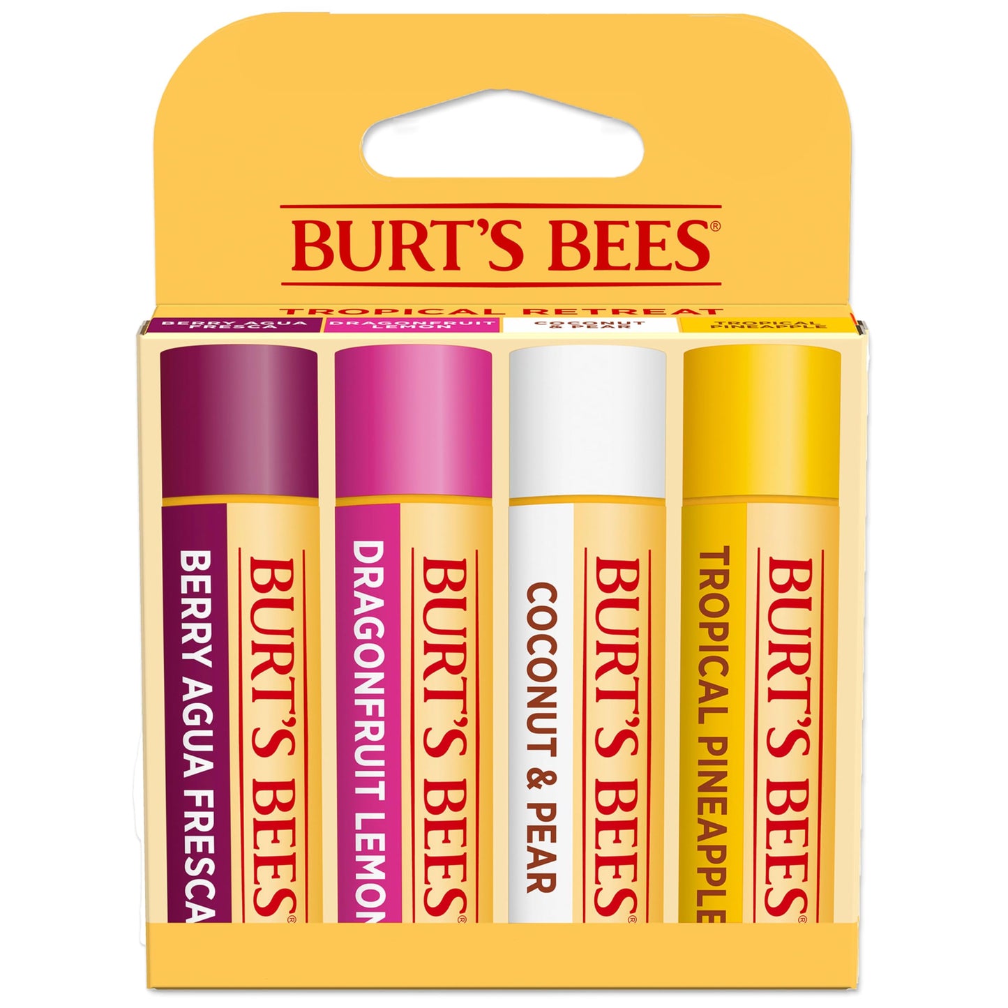 Burt's Bees Lip Balm - Berry Agua Fresca, Dragonfruit Lemon, Coconut & Pear, Tropical Pineapple Pack, With Beeswax, Tint-Free, Natural Origin Lip Beauty and Personal Care Burt's Bees