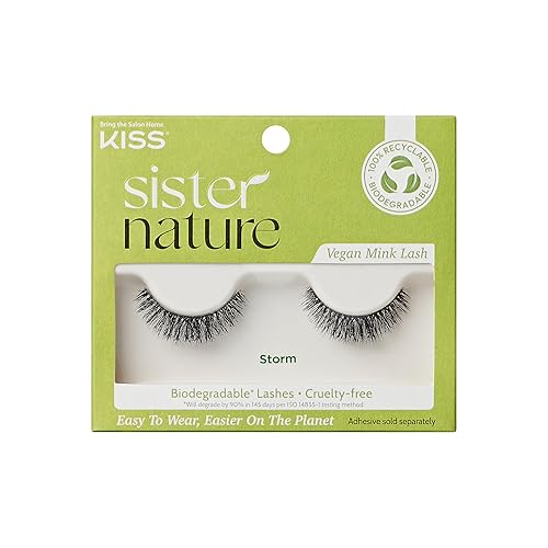 KISS Sister Nature Vegan, False Eyelashes, 'Storm', 12 mm, Includes 1 Pair Of Lash, Contact Lens Friendly, Easy to Apply, Reusable Strip Lashes Beauty & Personal Care KISS