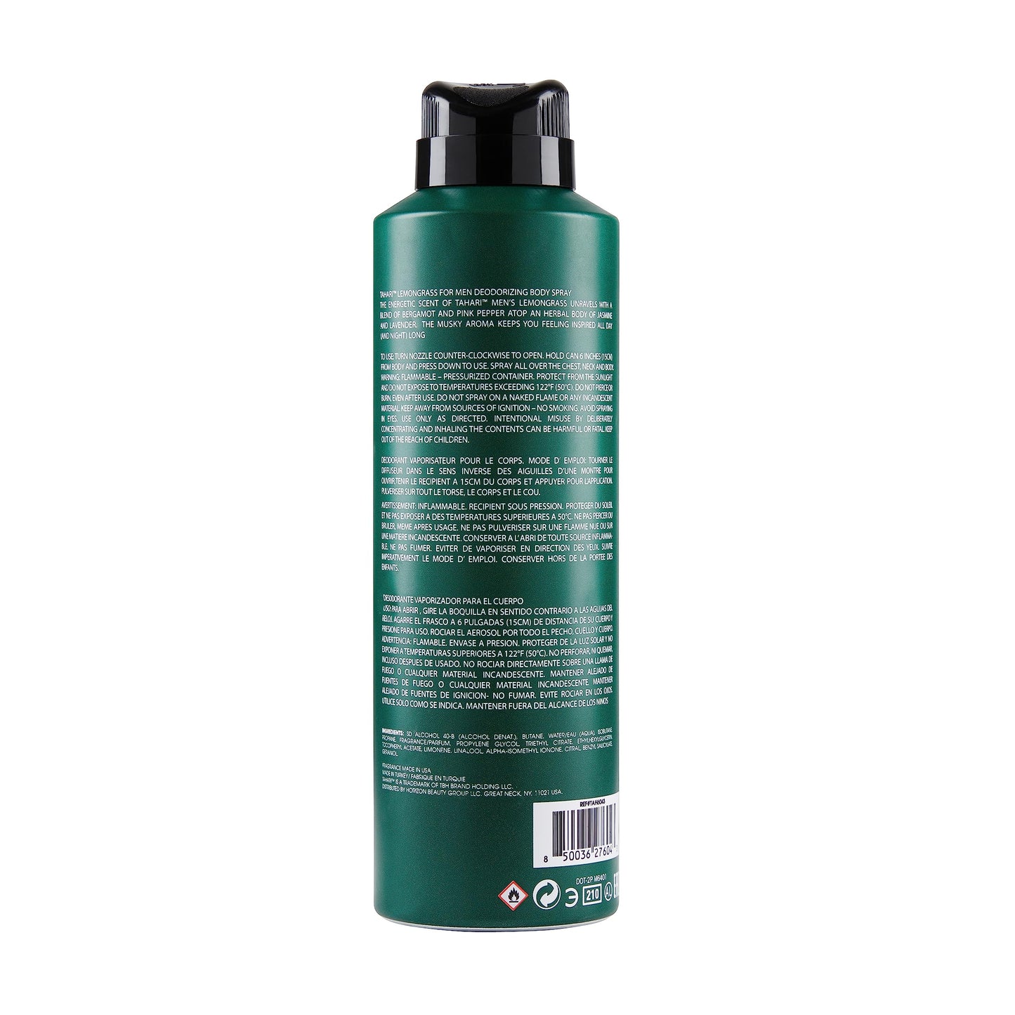 TAHARI For Men Lemongrass Deodorizing Body Spray 6.0 oz / 226 mL Beauty and Personal Care TAHARI PARFUMS LEMONGRASS