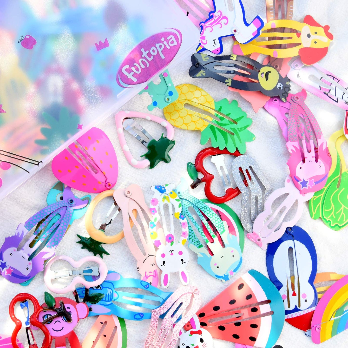 Girls Hair Clips Barrettes, Funtopia 80 Pcs Lovely Animal Fruit Printed Pattern Metal Snap Hair Clips Cartoon Design Hairpins for Kids Teens Pets Beauty & Personal Care Funtopia
