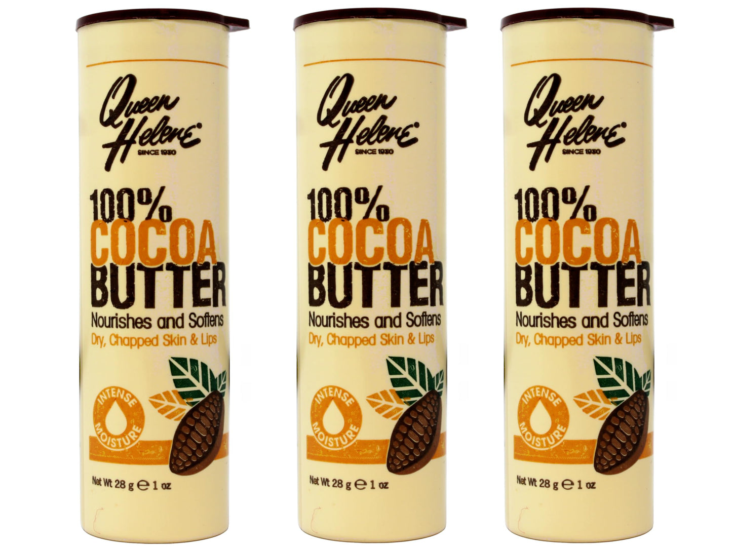 Queen Helene 100% Cocoa Butter Stick - Nourishes & Softens Dry, Chapped Skin and Lips - On-the-Go Tube - 1 oz (Pack of 3) Beauty and Personal Care Queen Helene
