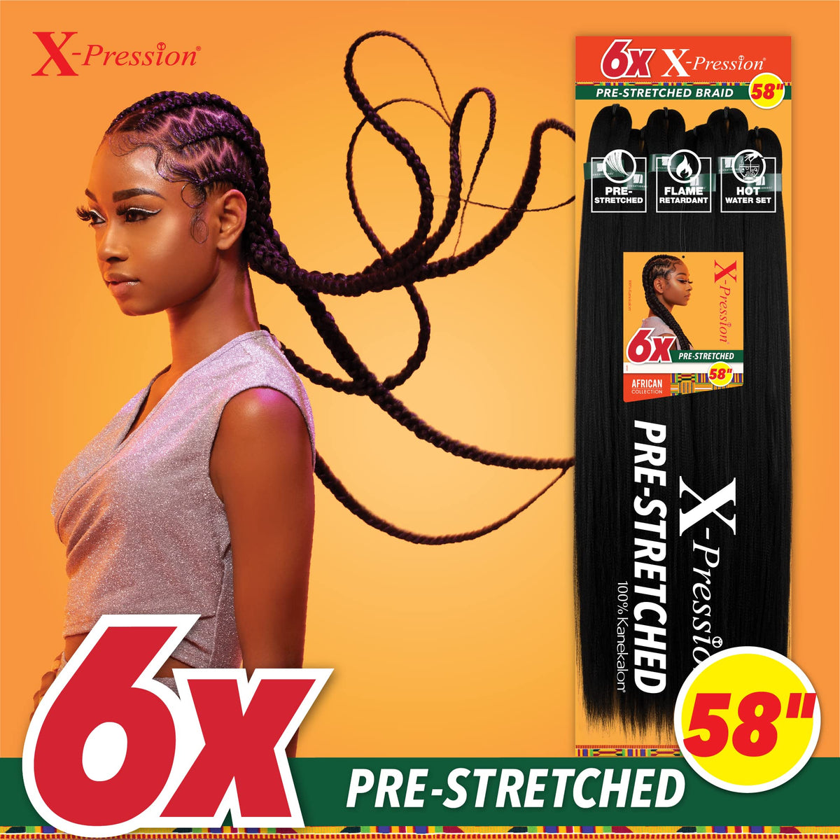 Sensationnel X-Pression Prestretched Braiding Hair-6X Braid 58 Inch,SM1B/30