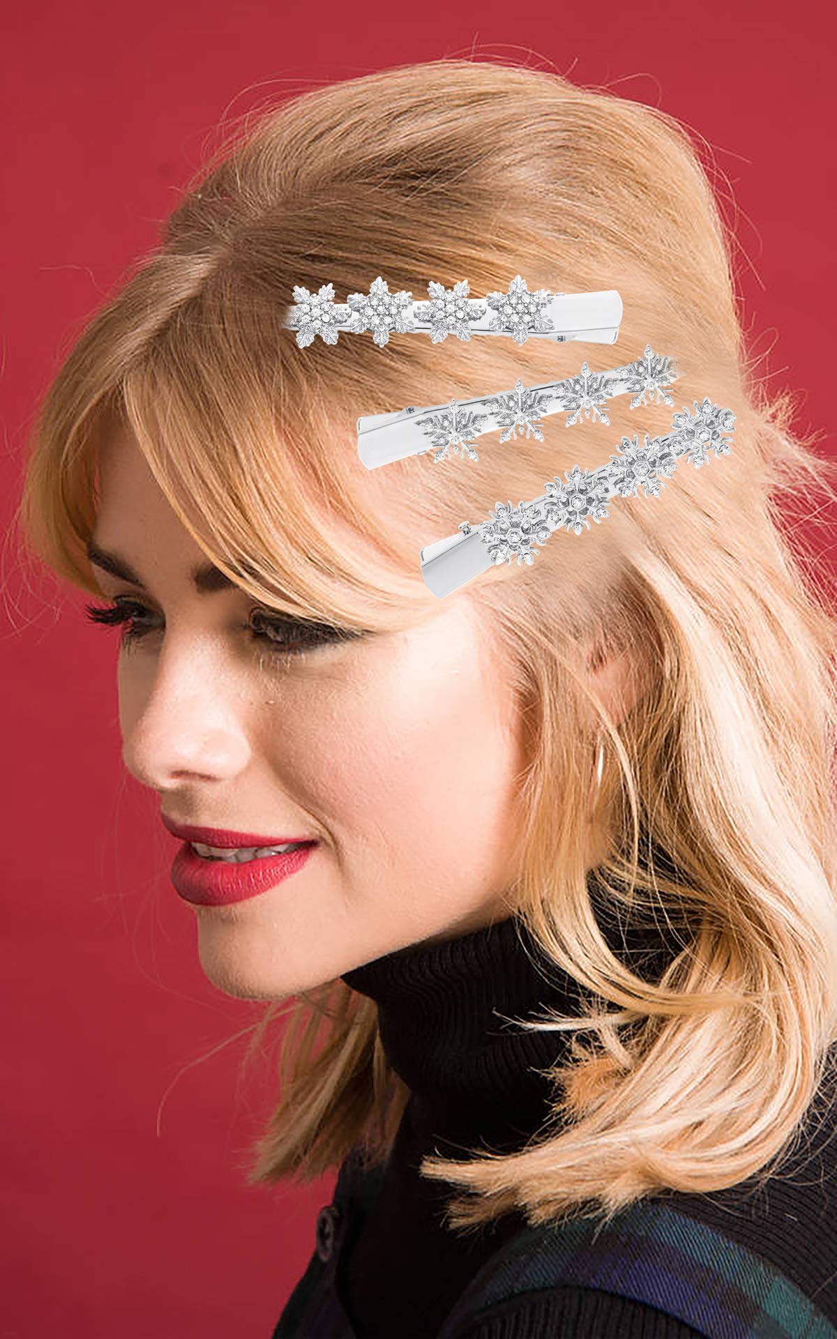 Christmas Snowflake Hair Pin Hairpin Sparkling Rhinestone Winter Snowflake Alligator Hair Clip Xmas Holiday Party Hair Barrette Hair Accessories Beauty & Personal Care YAHPERN