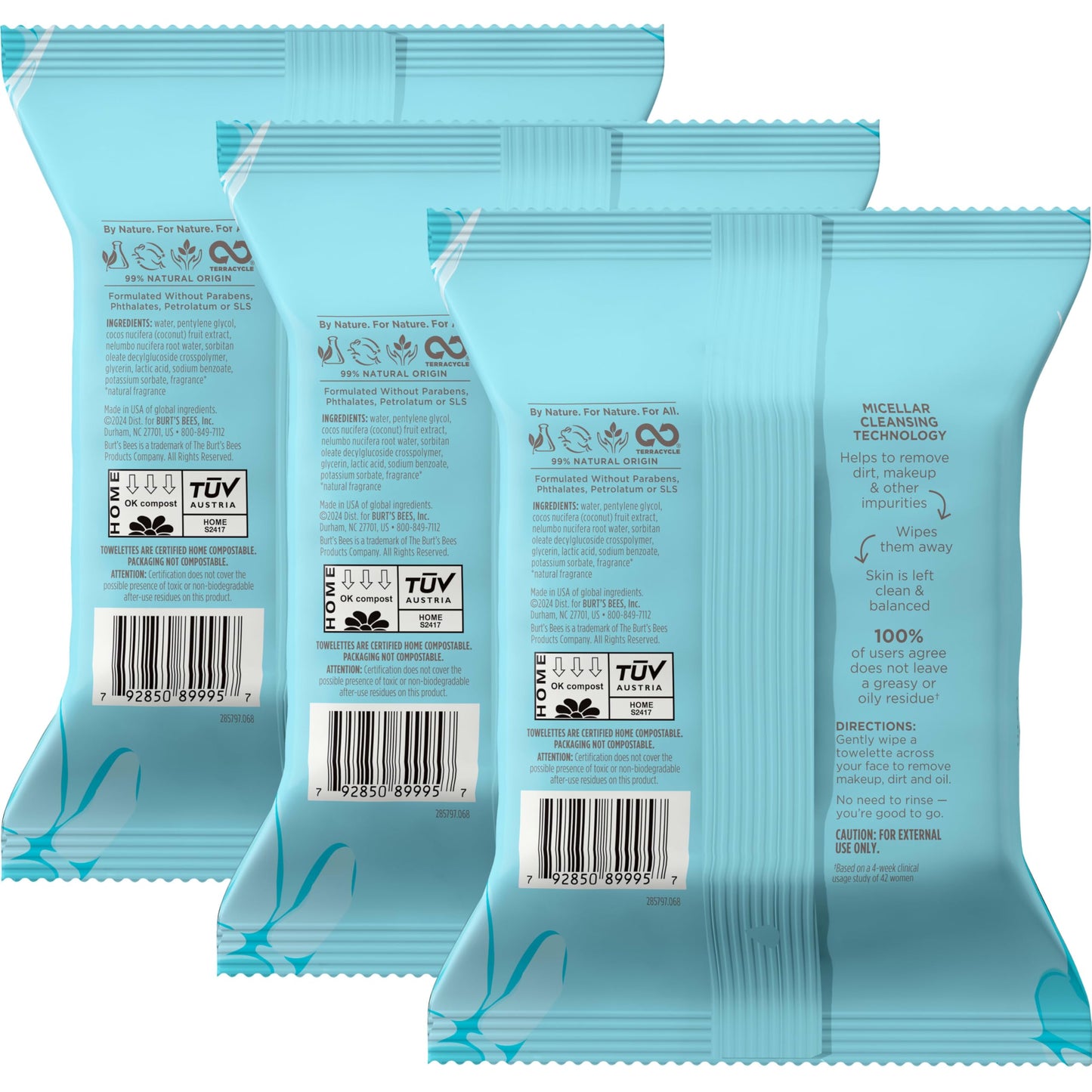 Face Wipes, Burt's Bees Facial Cleansing, Makeup Remover Towelettes, 3 in 1 Hydrating Micellar Cleanser with Coconut & Lotus Water, 90 Count Beauty & Personal Care Burt's Bees