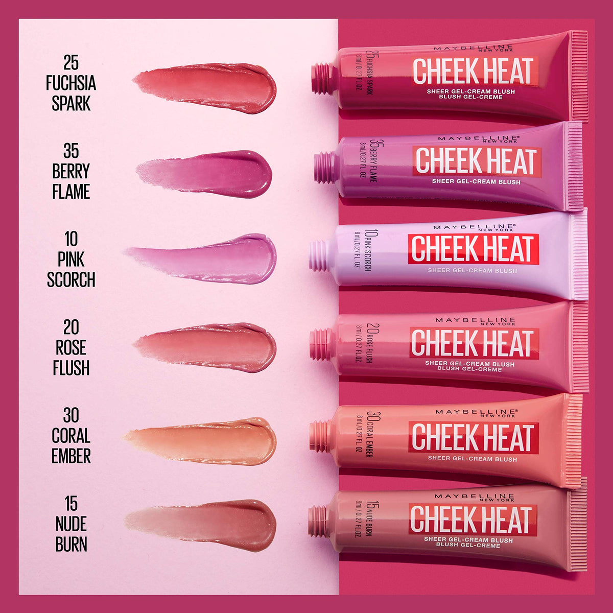 Maybelline Cheek Heat Gel-Cream Blush Makeup, Lightweight, Breathable Feel, Sheer Flush Of Color, Natural-Looking, Dewy Finish, Oil-Free, Fuchsia
