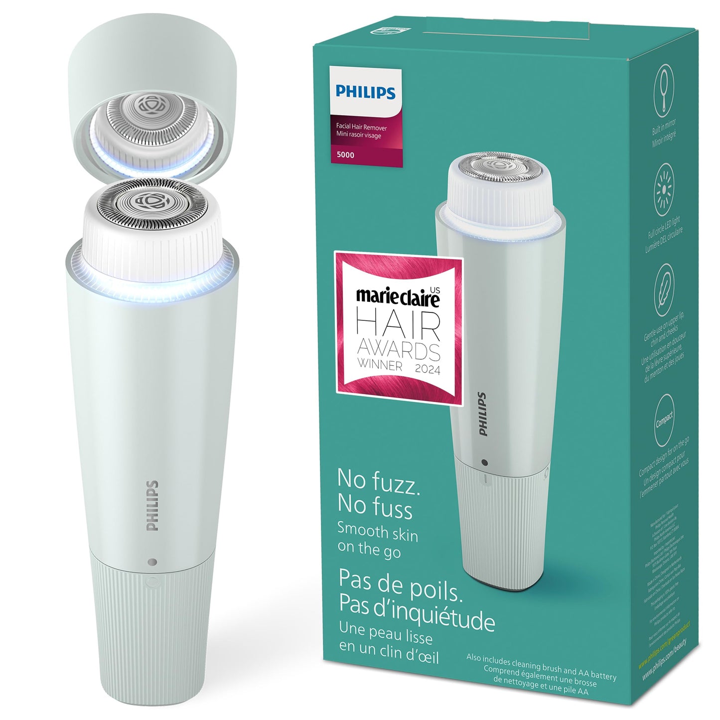 Philips Beauty Series 5000 Women’s Electric Shaver & Groomer, Cordless, Compact, Hypoallergenic, Gentle Hair Removal, Mint Green BRR474/00 Beauty & Personal Care Philips Beauty