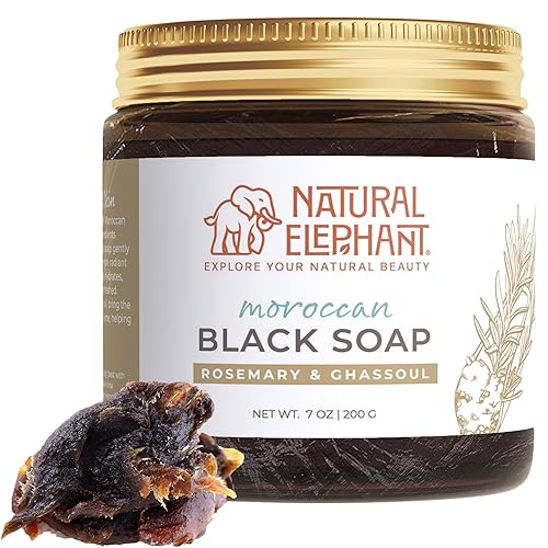Natural Elephant Moroccan Black Soap 7oz Traditional Hammam Beldi Soap 100% Natural for exfoliating and cleansing (Rosemary Essential Oil and Ghassoul Beauty & Personal Care Natural Elephant