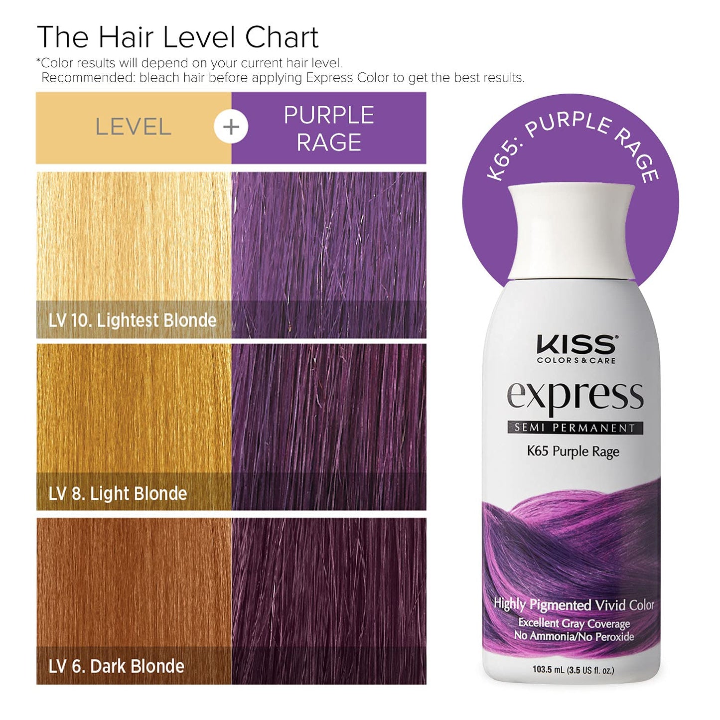 Kiss Express Semi-Permanent Hair Color - Vivid, Highly Pigmented Dye for Vibrant Hair, Gentle Formula, Gray Coverage, pH Balanced, 23 Intermixable Beauty & Personal Care KISS