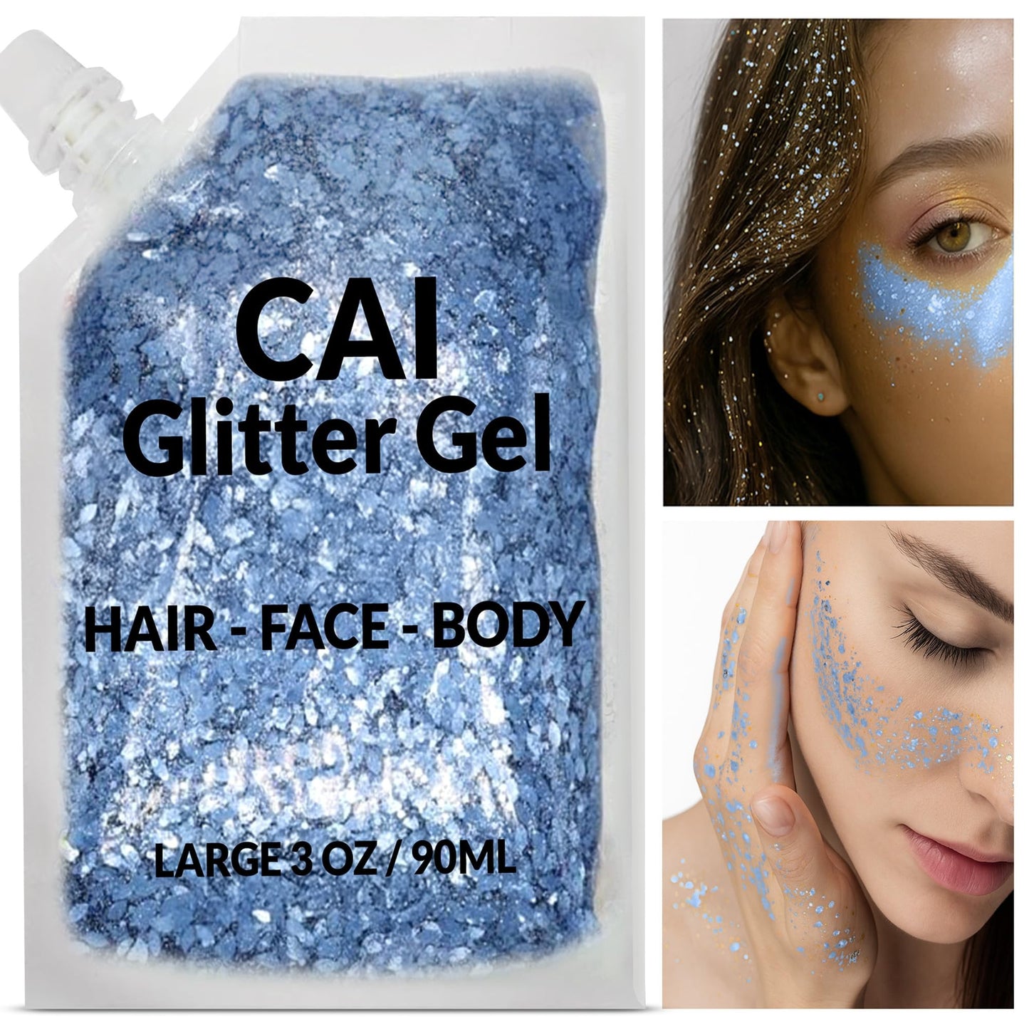 Face, Body & Hair Glitter Gel - Halloween Glitter for Kids and Women - 3 Oz Cosmetic-Grade Gel w/Moon & Stars for Festivals & Halloween Party, Easy Beauty & Personal Care CAI BEAUTY NYC